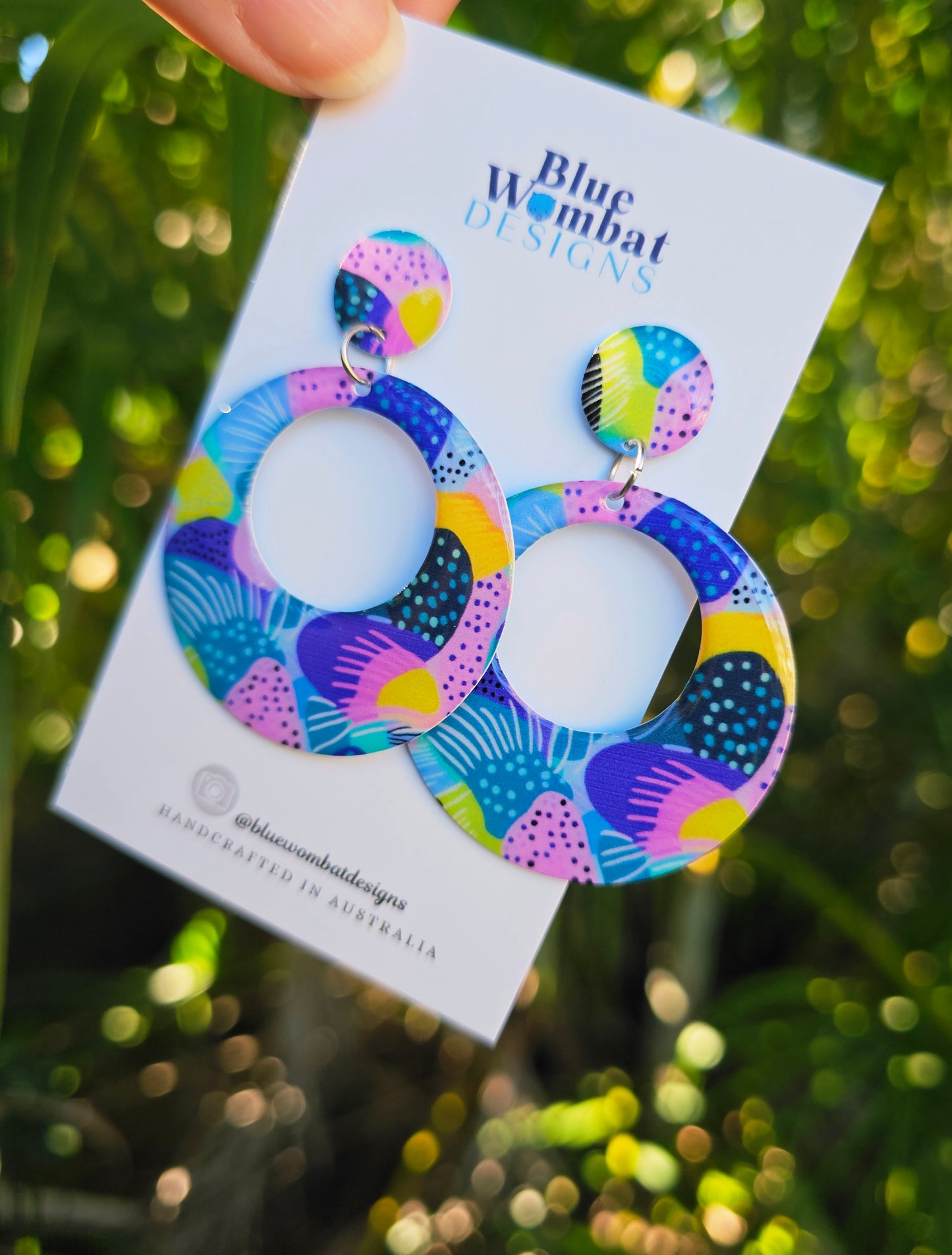 Round Hoop Resin Yupo Paper Dangle Earrings