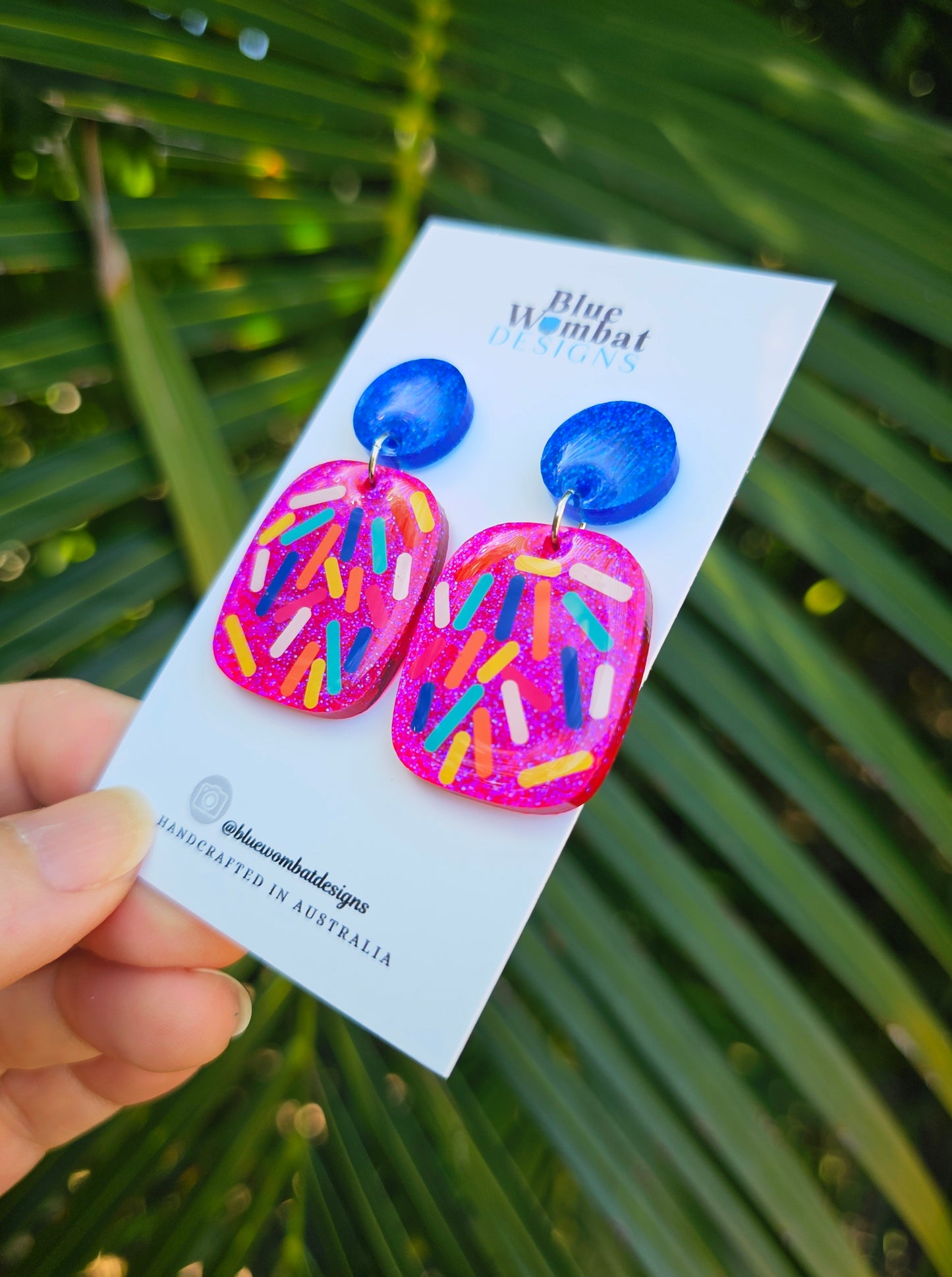 Colourful Sprinkle Pink Glitter Domed Dangle Earrings