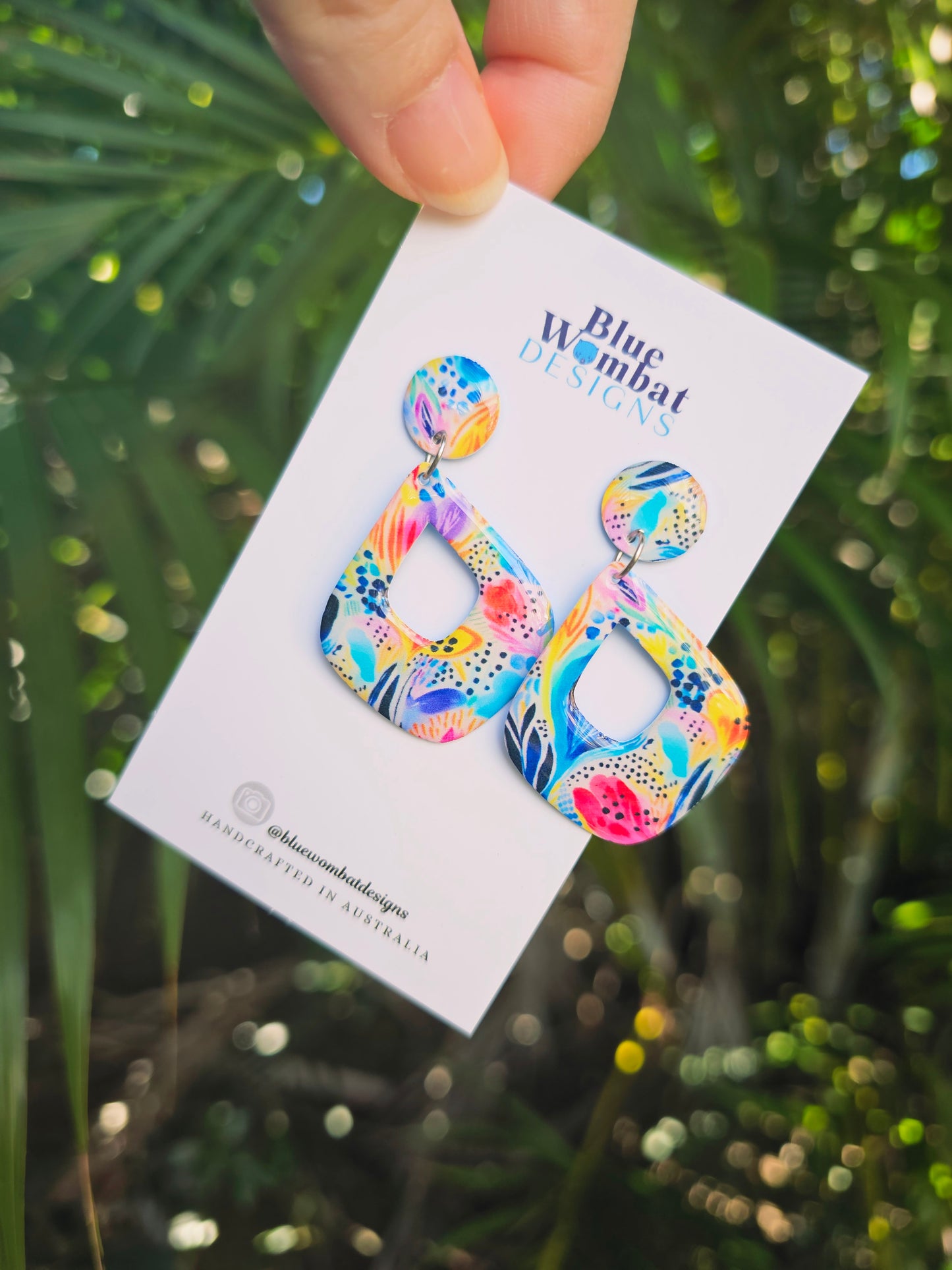 Diamond Hoop Resin Yupo Paper Dangle Earrings