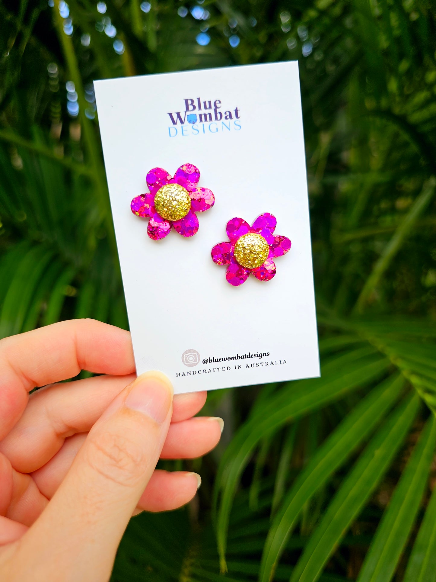 Chameleon Glitter Flower Resin Stud Earrings 24mm