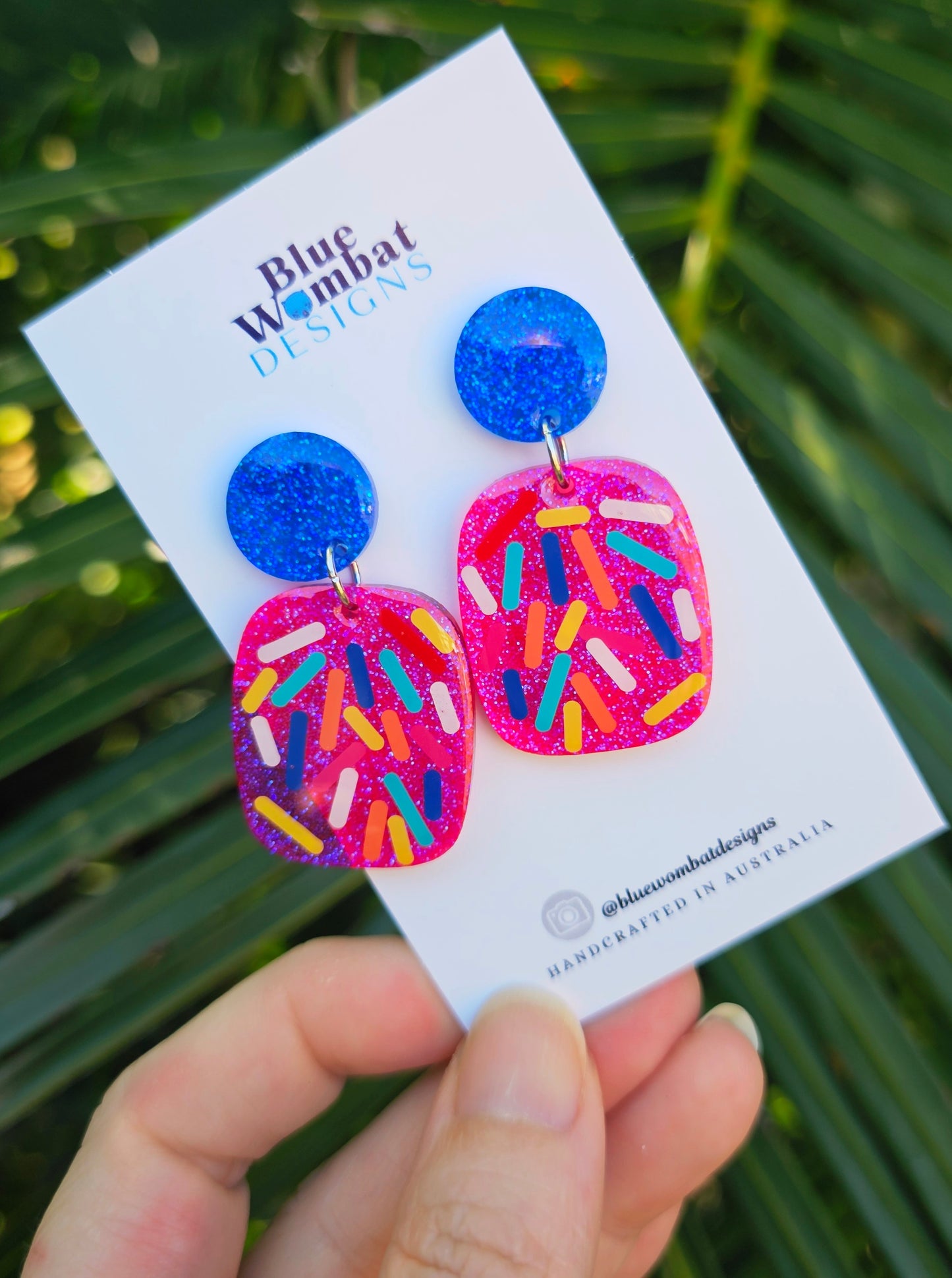 Colourful Sprinkle Pink Glitter Domed Dangle Earrings