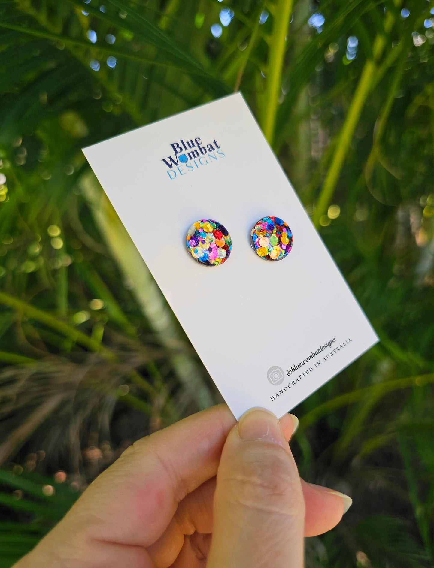 Rainbow Glitter Resin Domed Studs 14mm