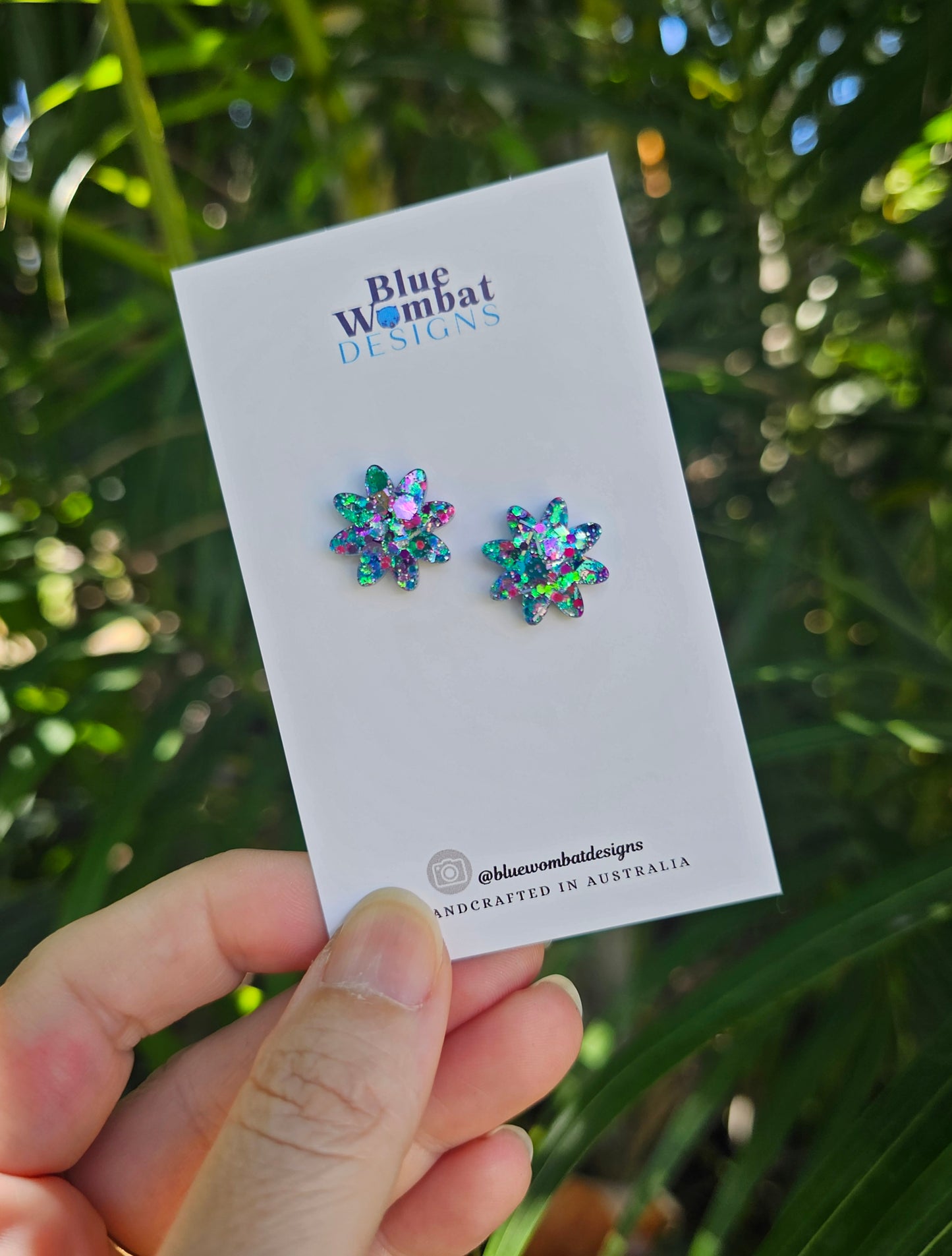 Flower Glitter Resin Studs