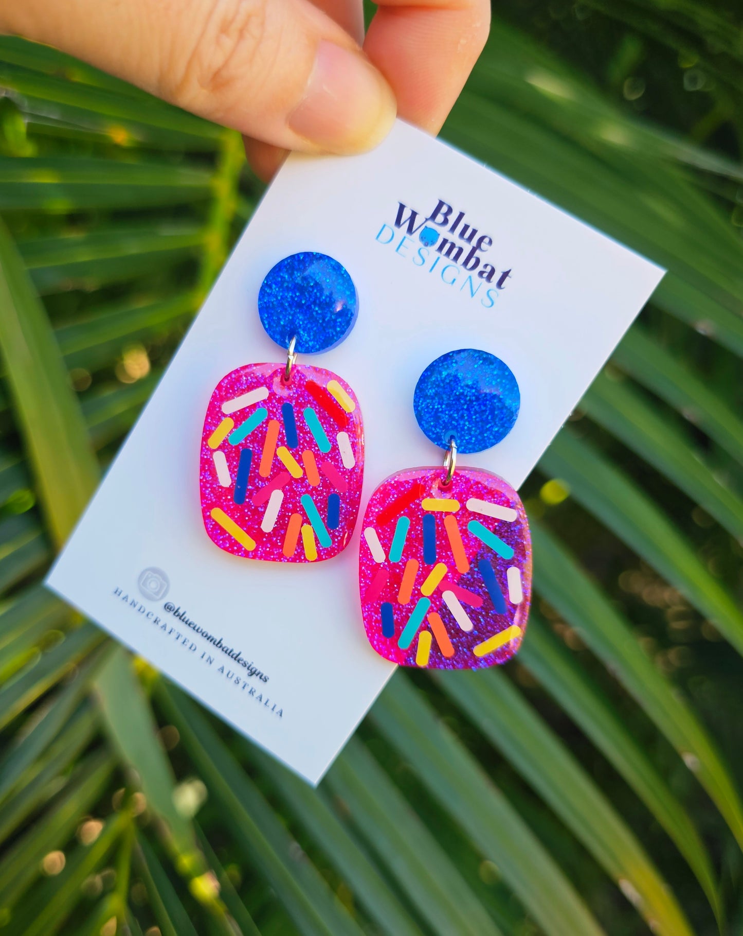 Colourful Sprinkle Pink Glitter Domed Dangle Earrings