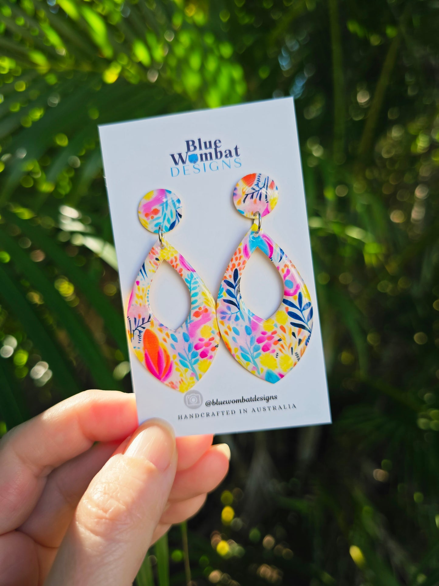 Floral Pattern Yupo Paper Resin Dangle Earrings