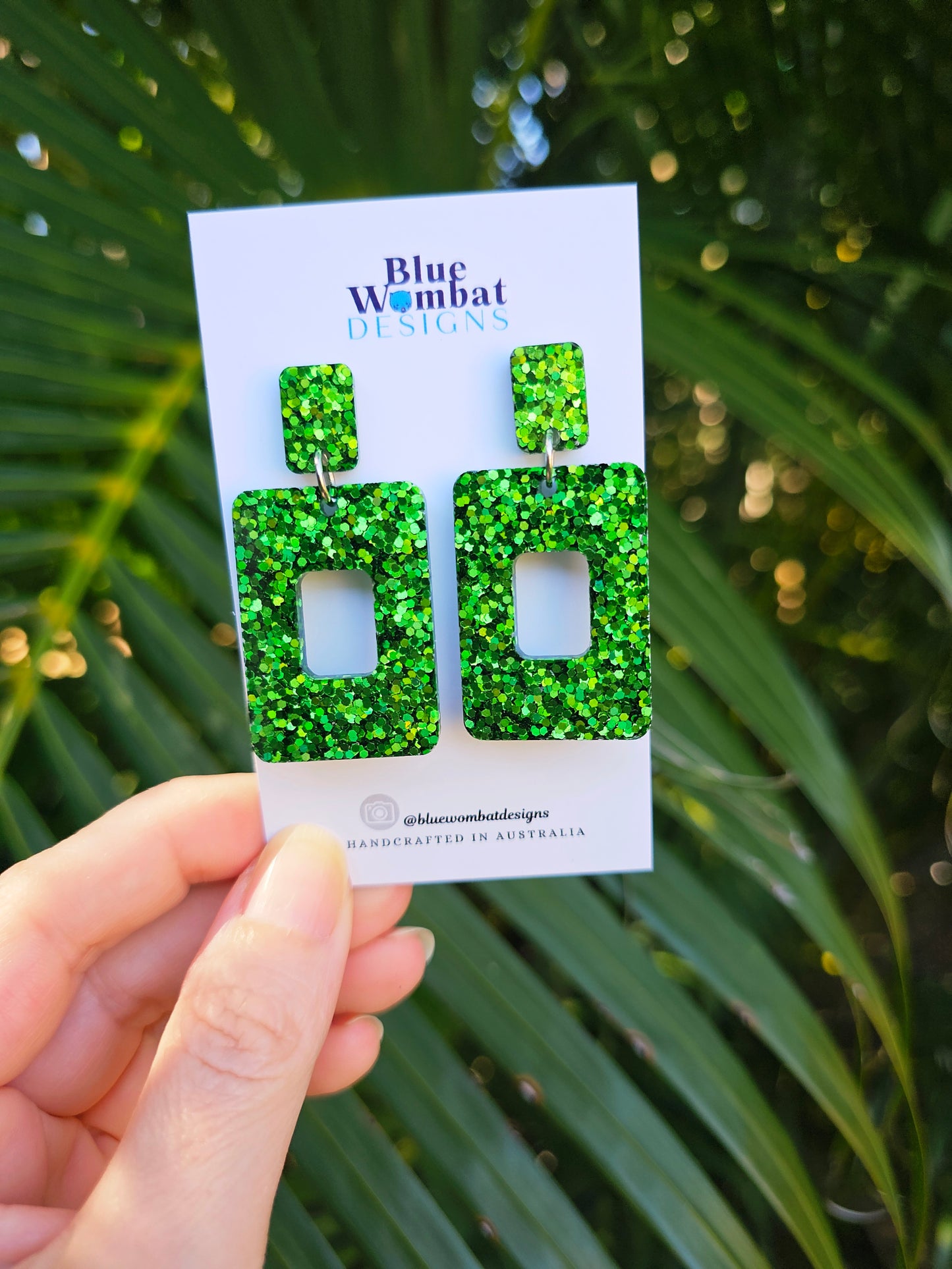Green Glitter Resin Statement Dangle Earrings