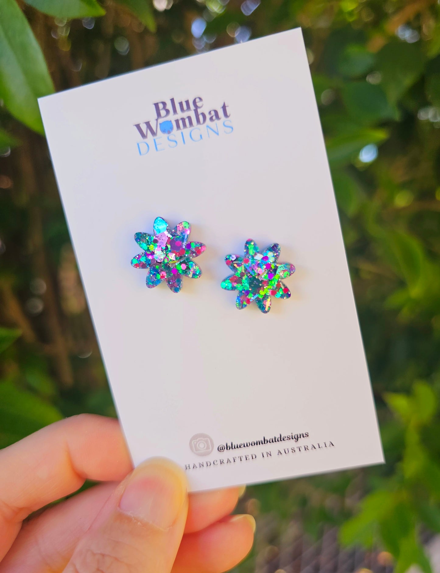 Flower Glitter Resin Studs