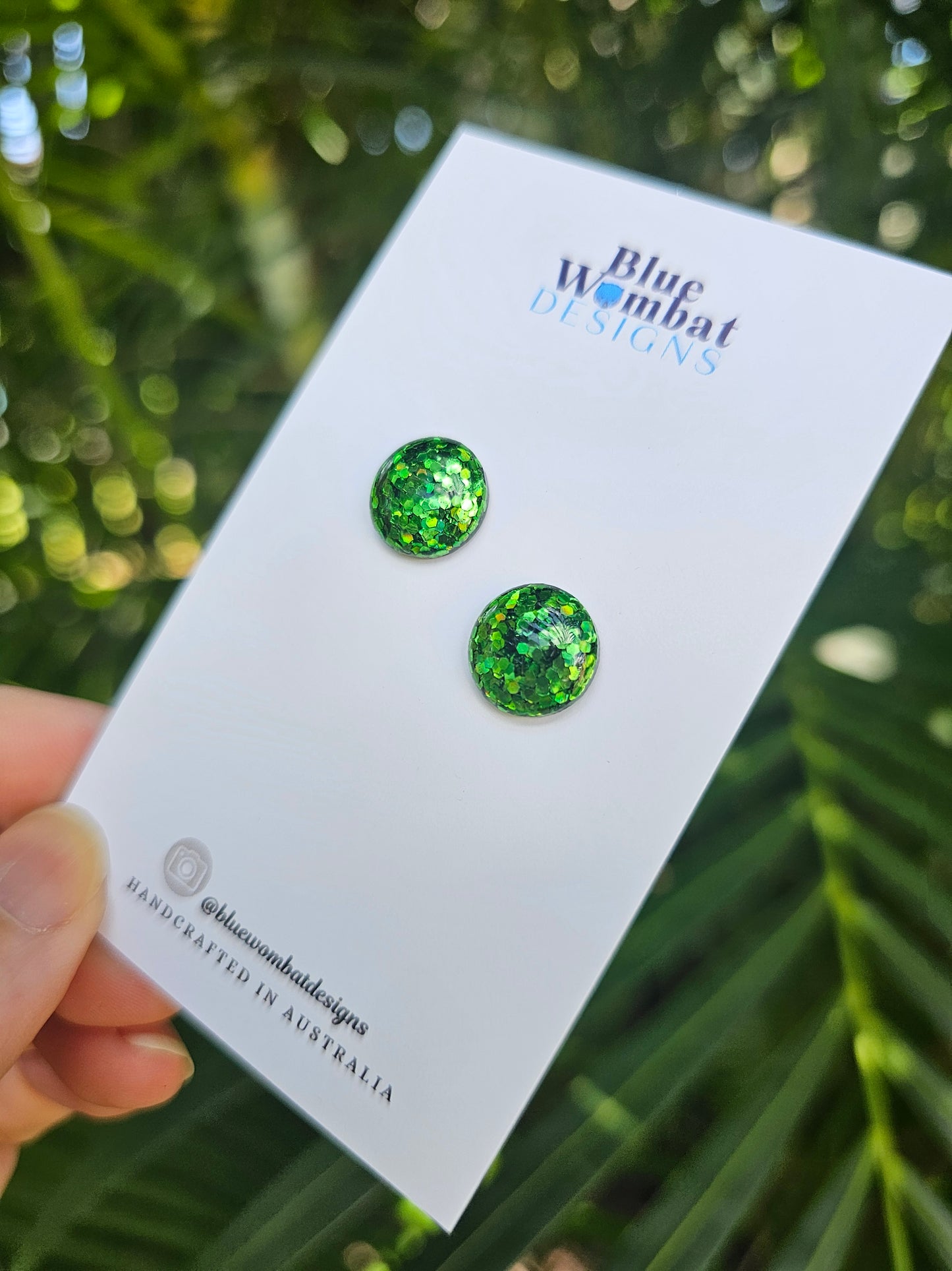 Green Glitter Resin Domed Studs 12mm