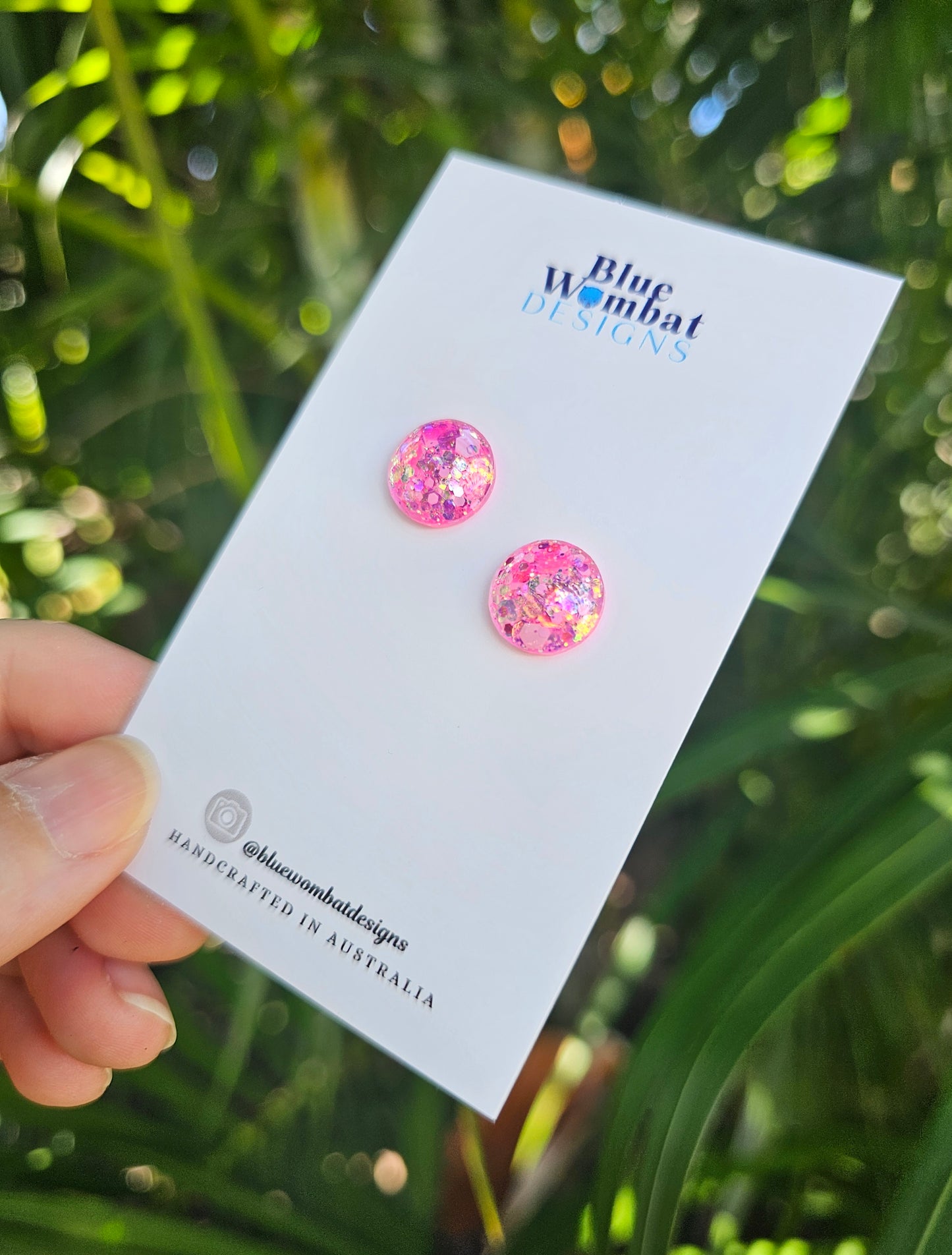 Sparkle Pink Glitter Resin Domed Studs 12mm