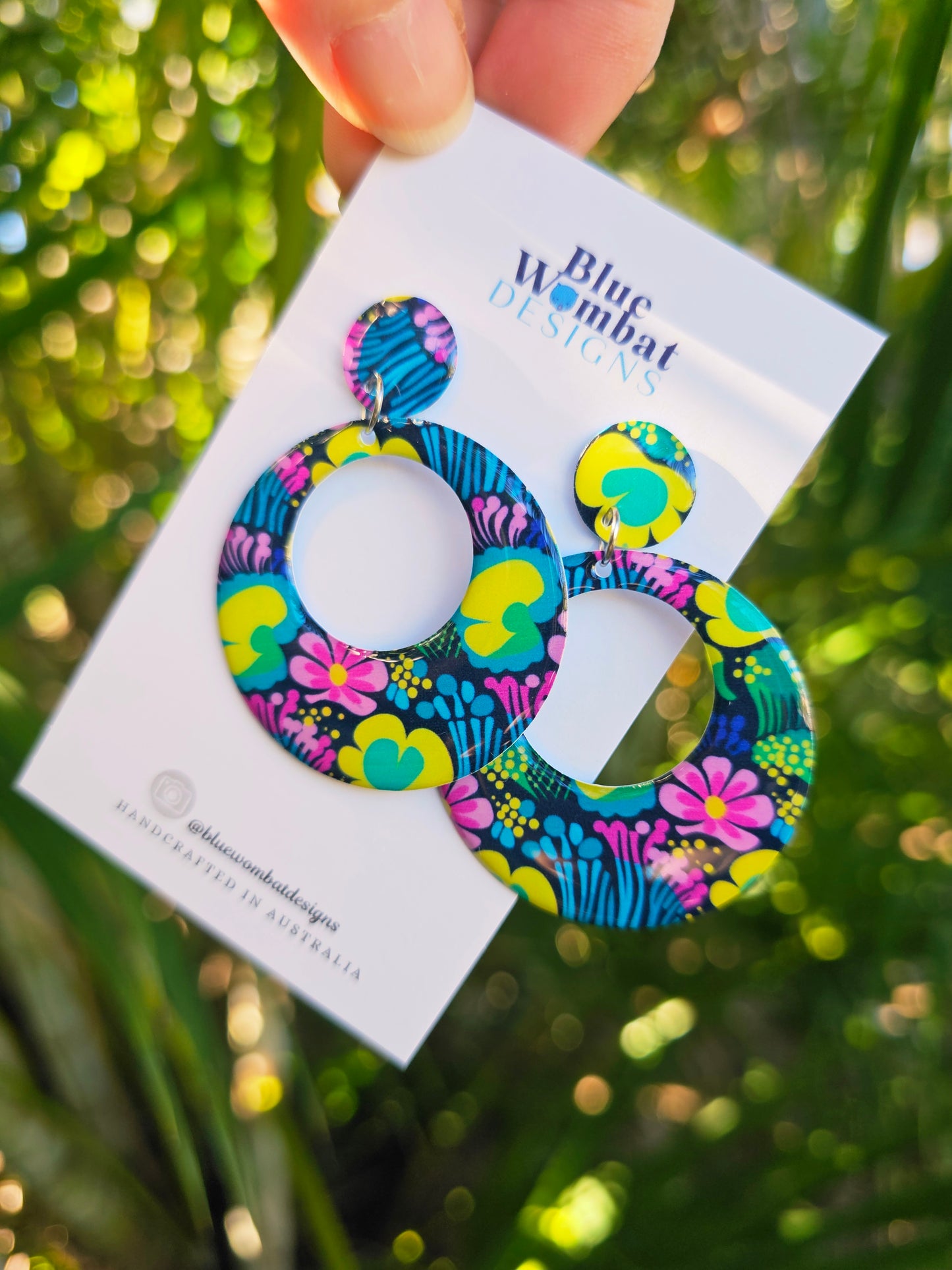 Round Hoop Resin Yupo Paper Dangle Earrings