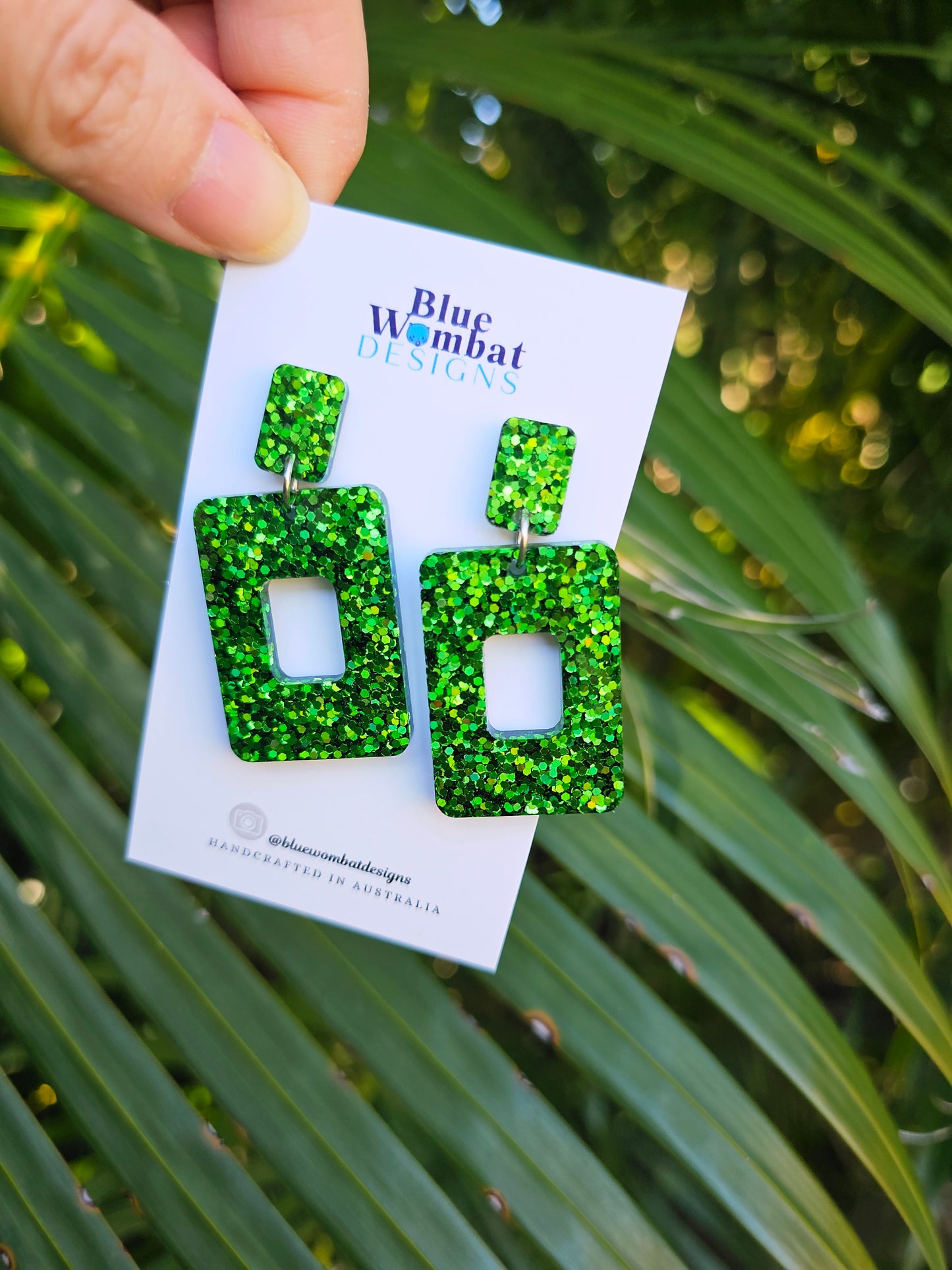 Green Glitter Resin Statement Dangle Earrings