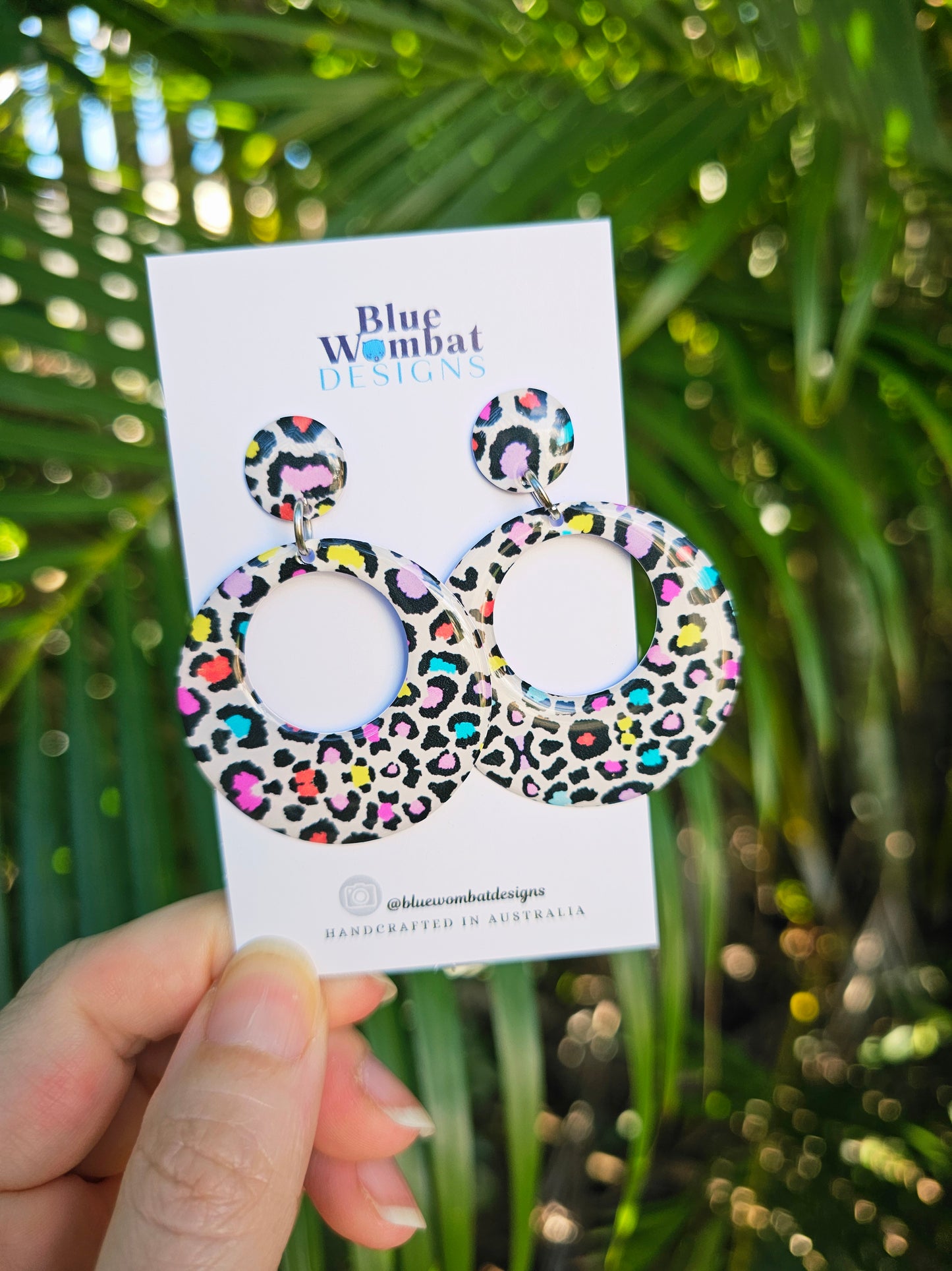 Round Hoop Resin Leopard Print Yupo Paper Dangle Earrings