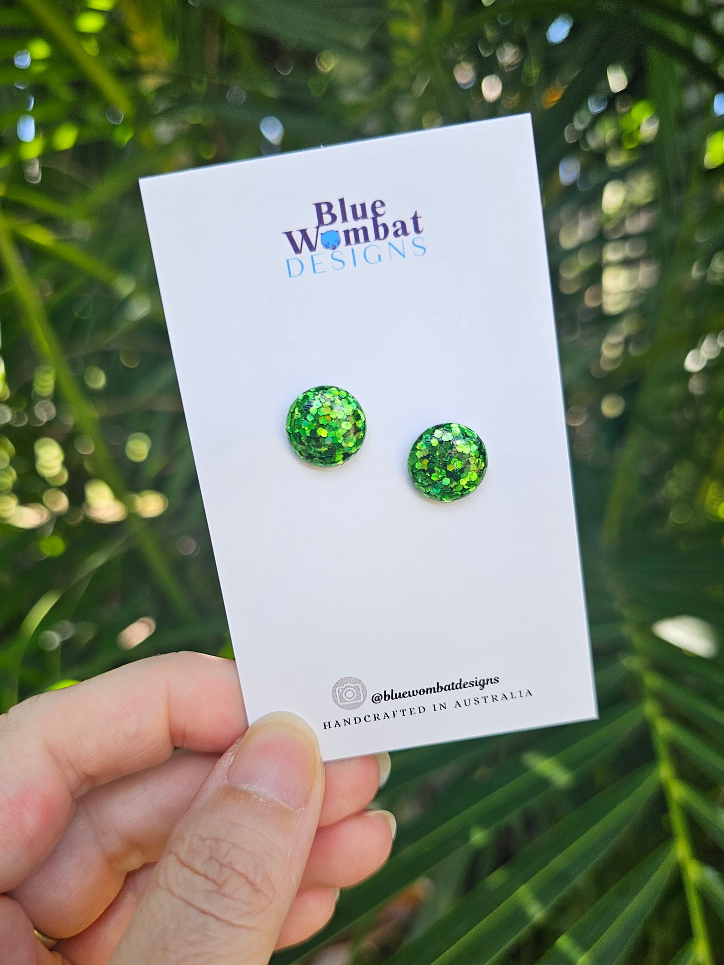 Green Glitter Resin Domed Studs 12mm