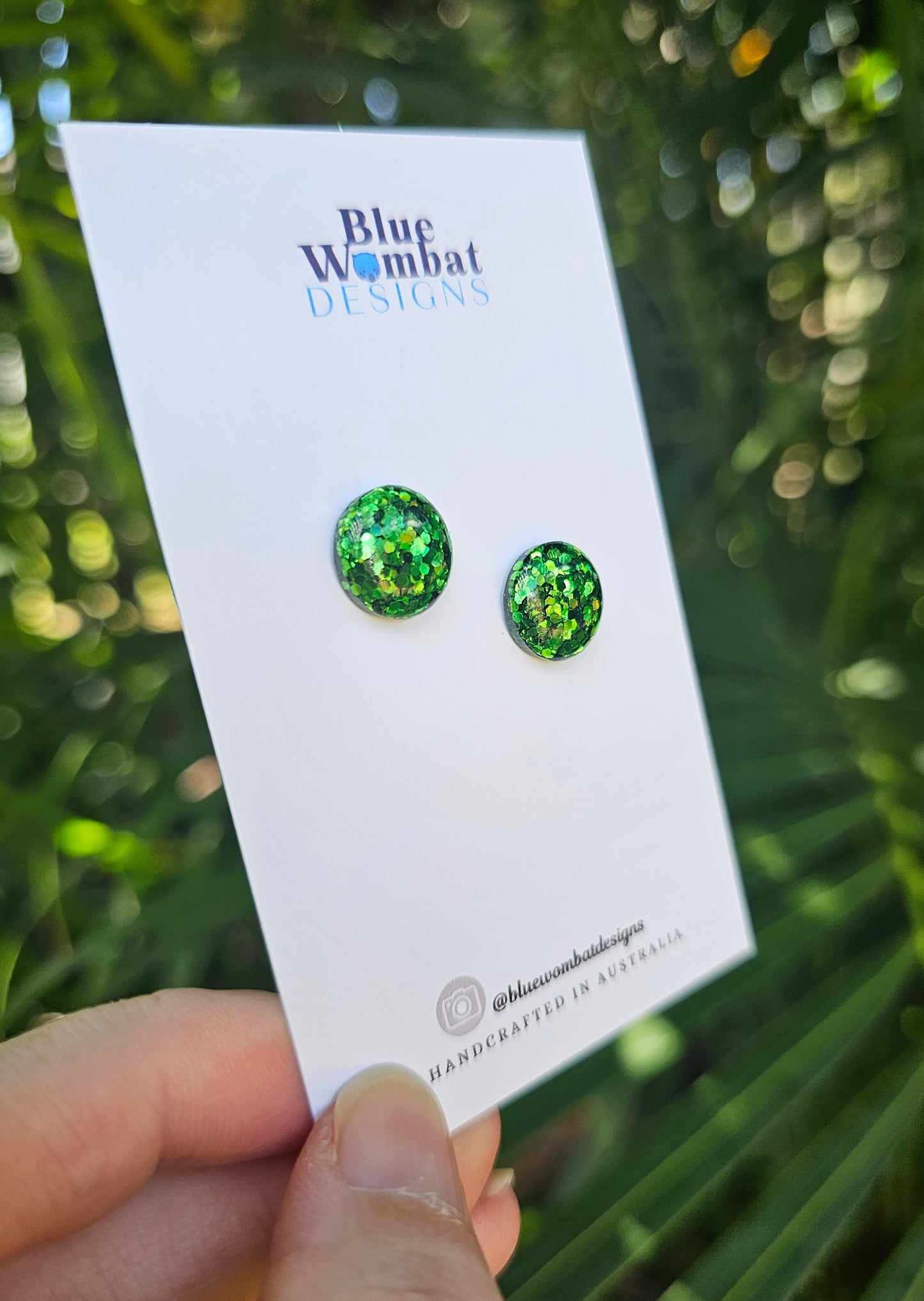 Green Glitter Resin Domed Studs 12mm