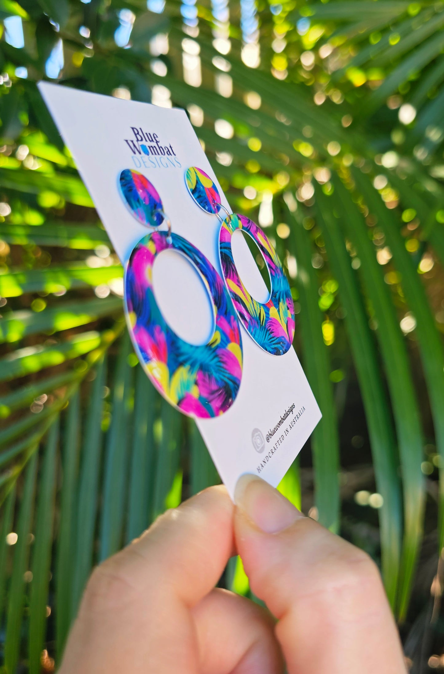 Round Hoop Resin Yupo Paper Dangle Earrings