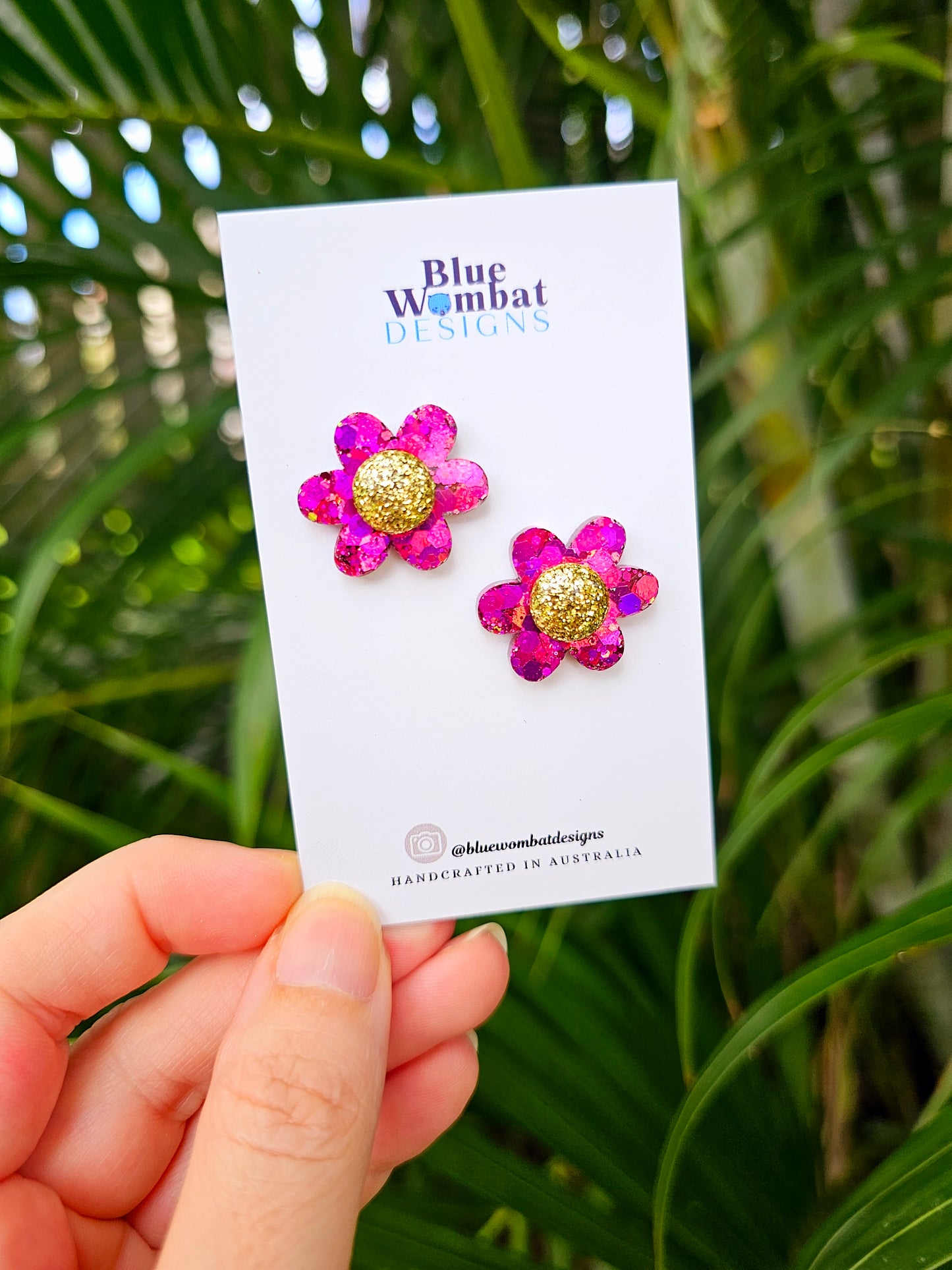 Chameleon Glitter Flower Resin Stud Earrings 24mm