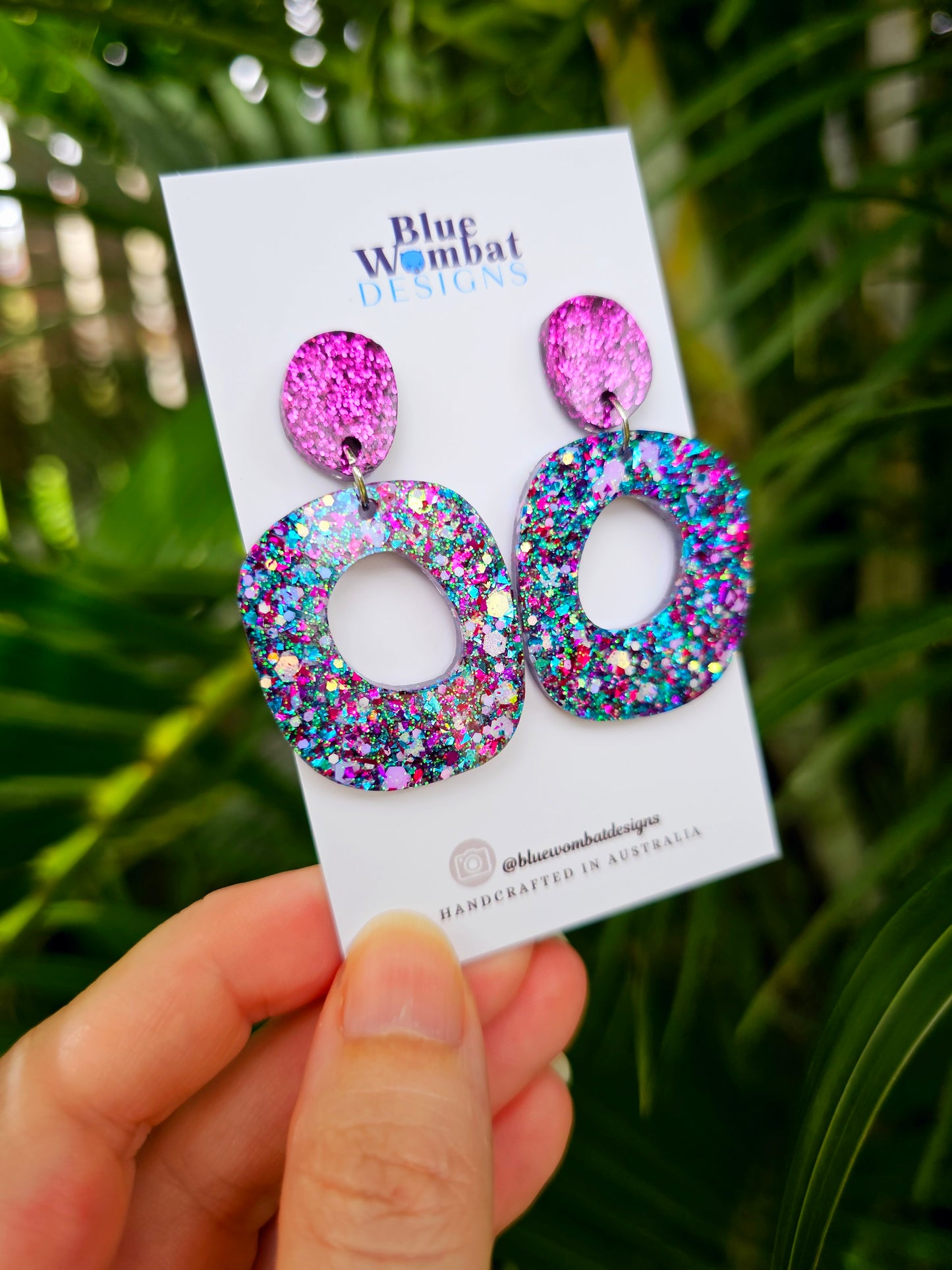 Handmade Glitter Resin Organic Shape Dangle Earrings