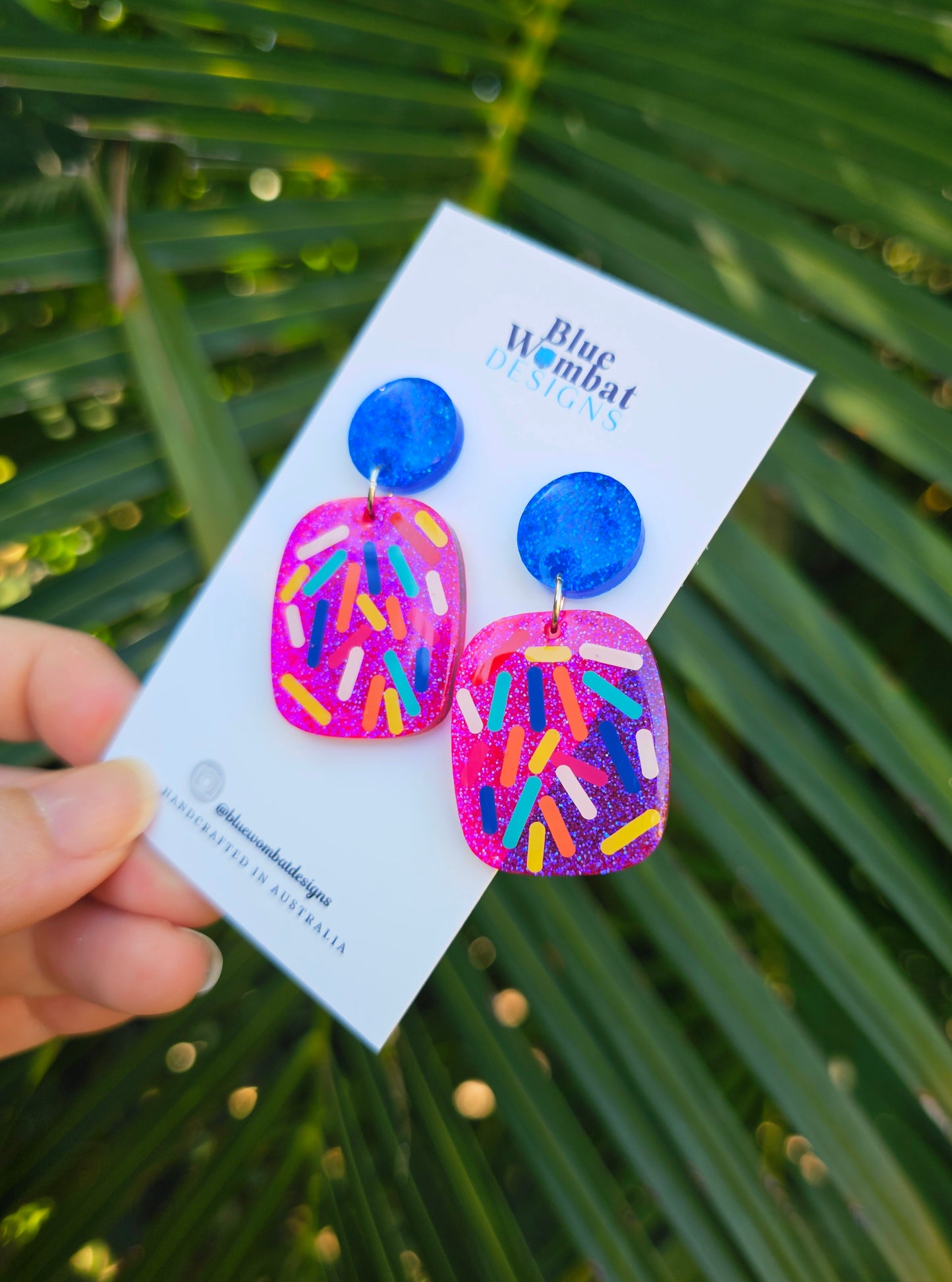 Colourful Sprinkle Pink Glitter Domed Dangle Earrings