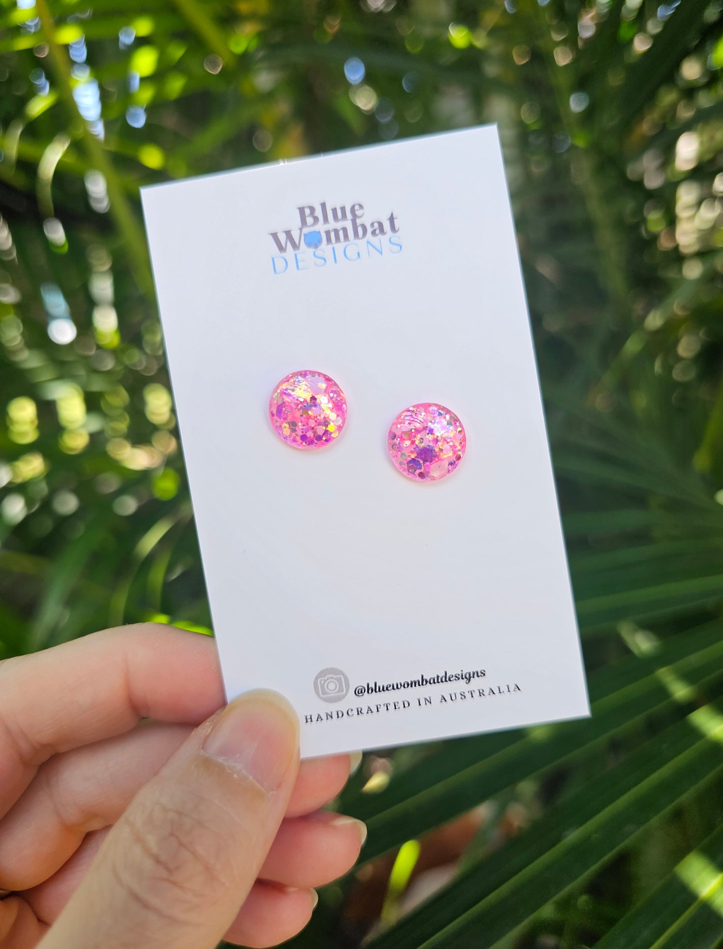 Sparkle Pink Glitter Resin Domed Studs 12mm