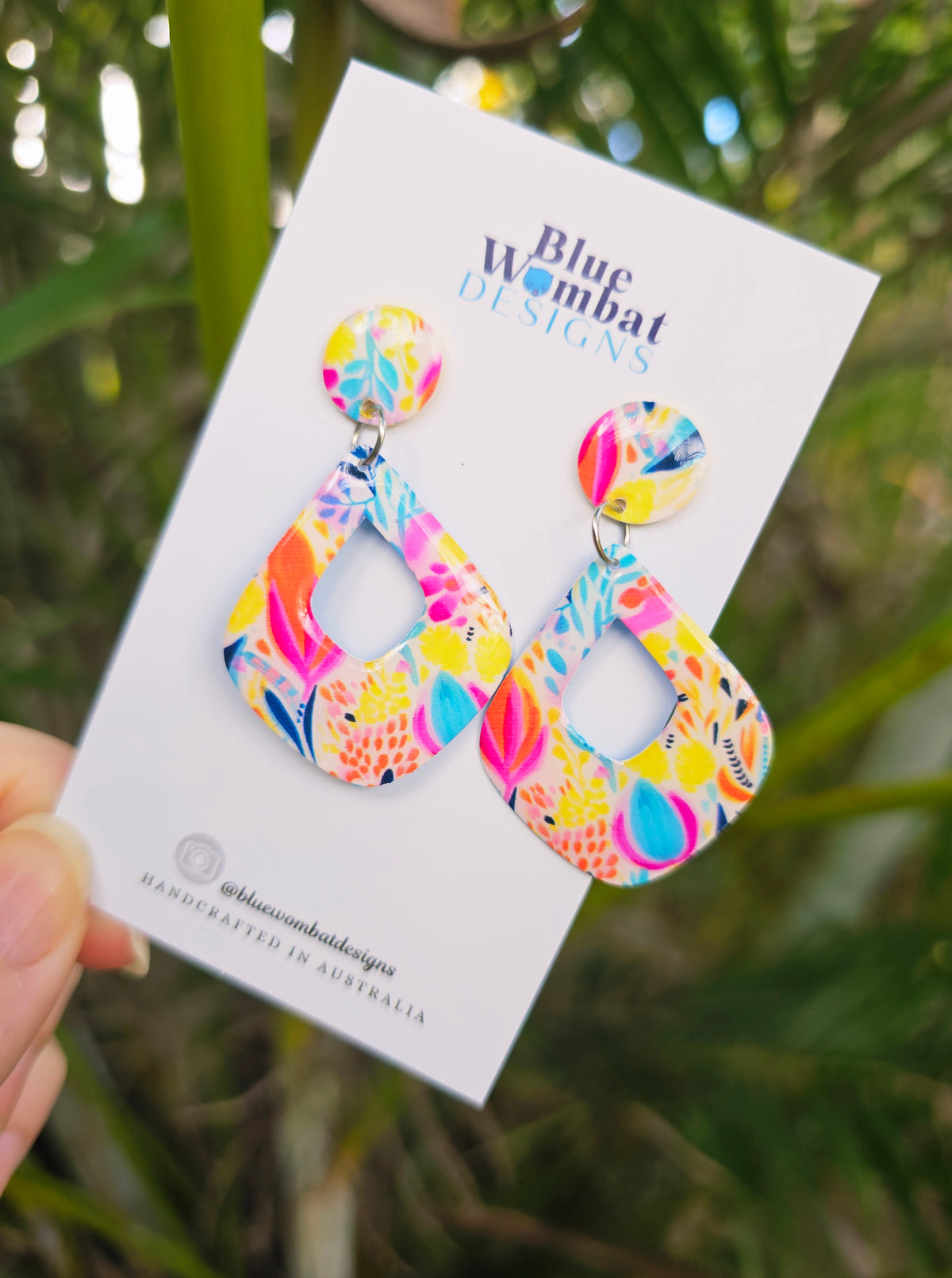 Diamond Hoop Resin Yupo Paper Dangle Earrings