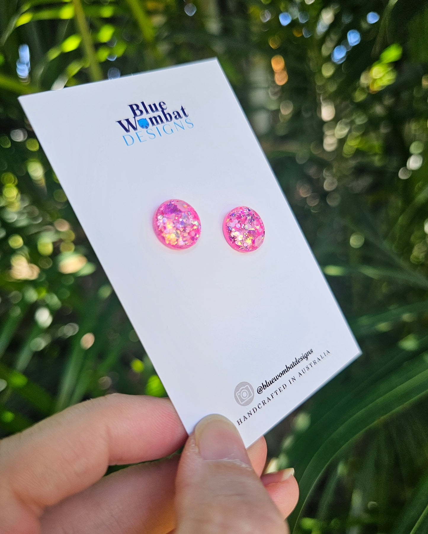 Sparkle Pink Glitter Resin Domed Studs 12mm