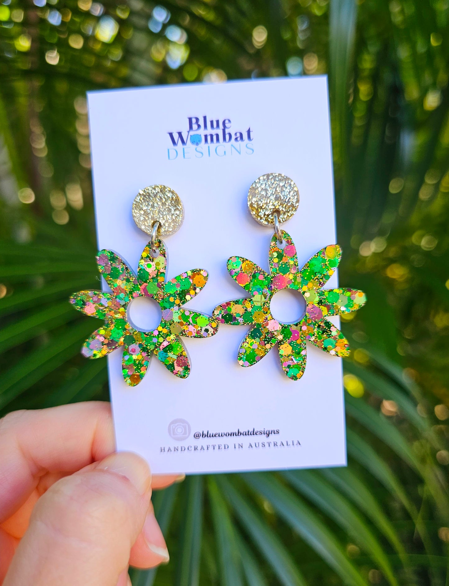 Resin Glitter Flower Dangle Statement Earrings