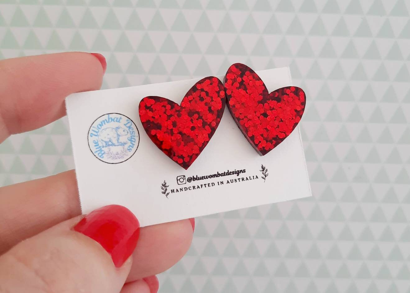 Resin Glitter Love Heart Stud Earrings 20mm