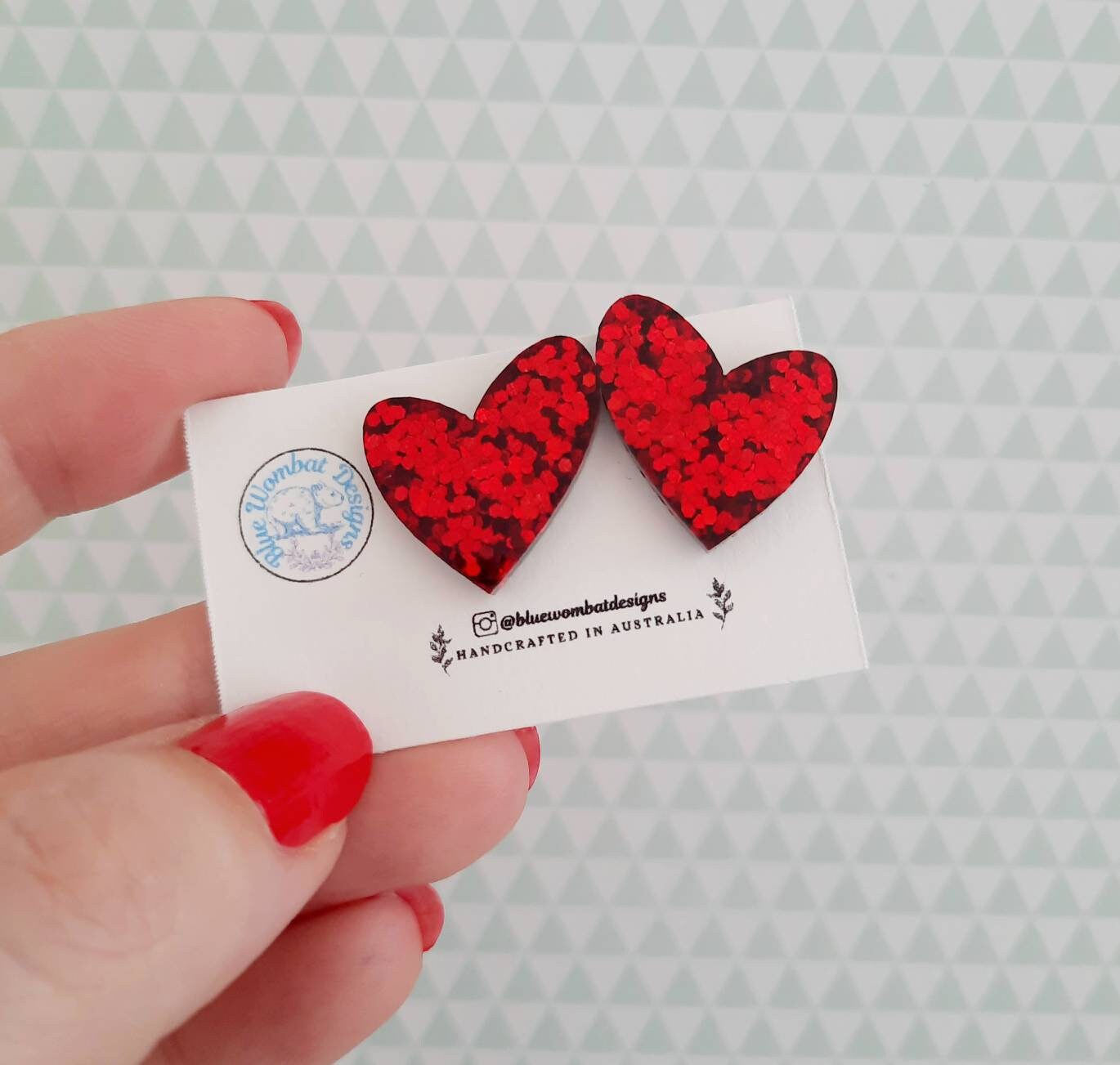 Resin Glitter Love Heart Stud Earrings 20mm