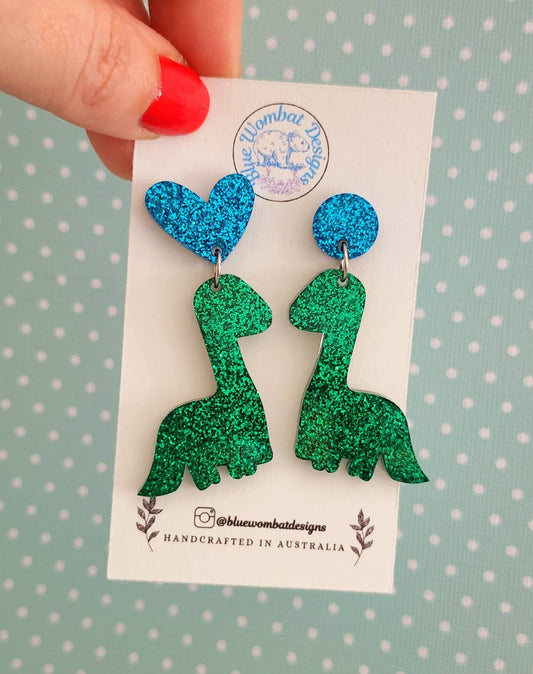 Dinosaur Dangle Glitter Resin Earrings