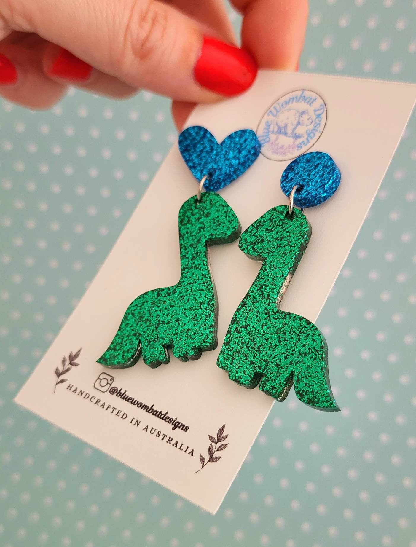 Dinosaur Dangle Glitter Resin Earrings