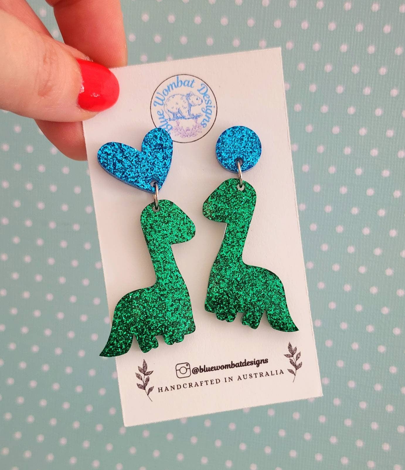 Dinosaur Dangle Glitter Resin Earrings