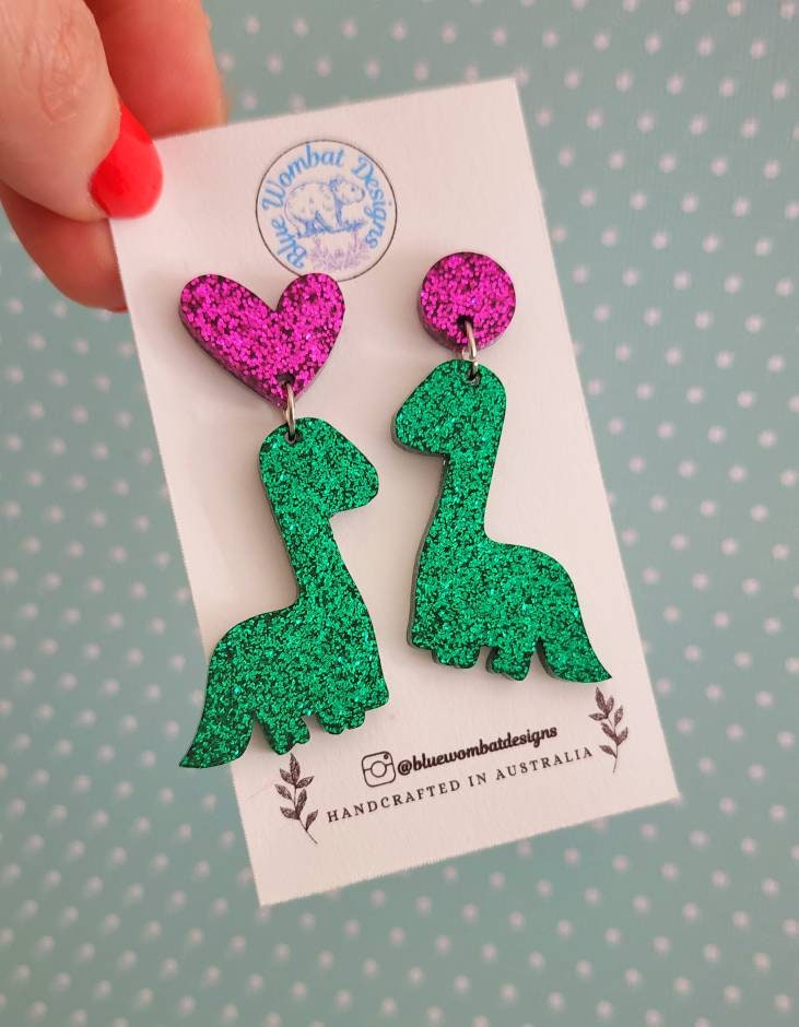 Glitter Resin Dinosaur Dangle Earrings