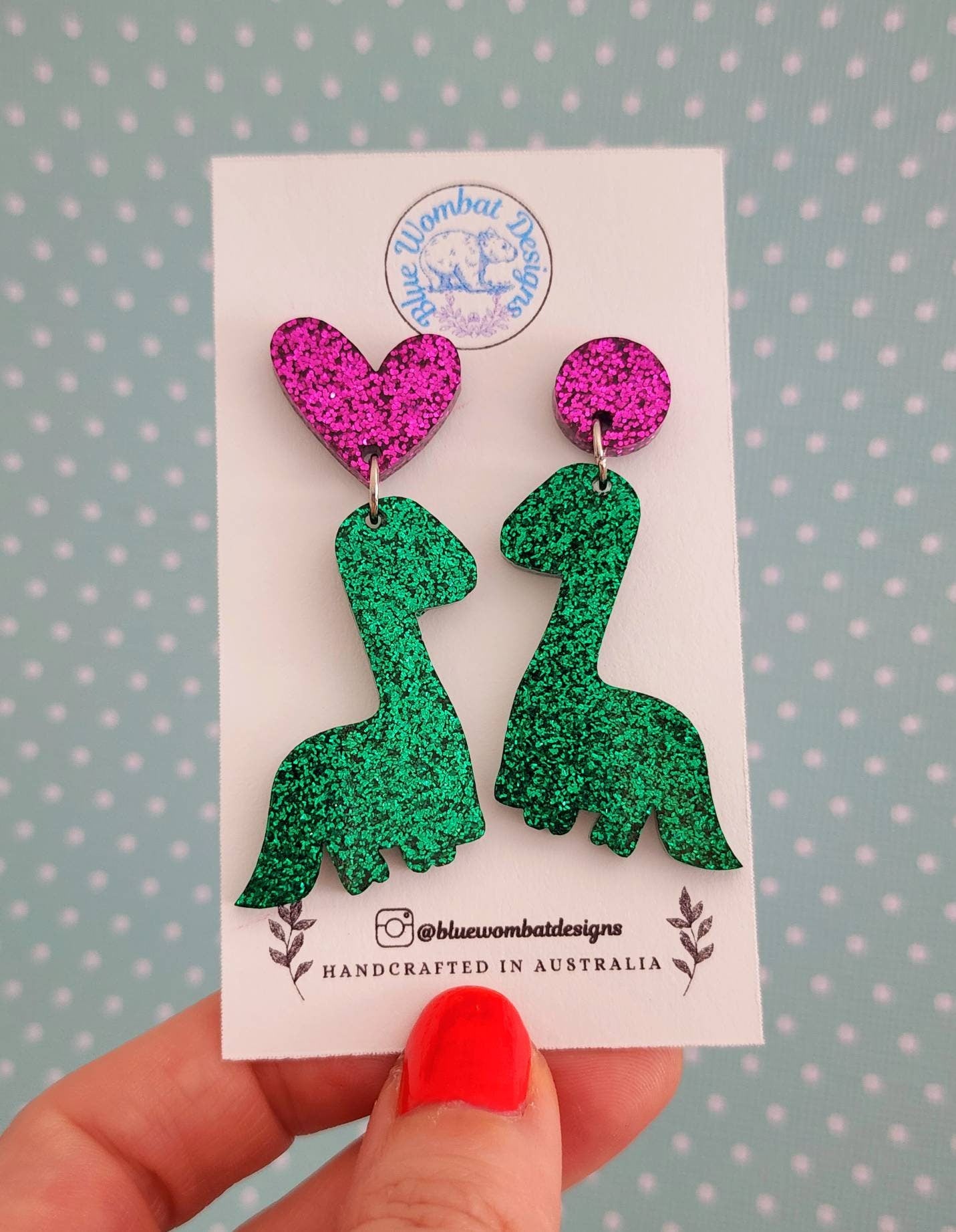 Glitter Resin Dinosaur Dangle Earrings