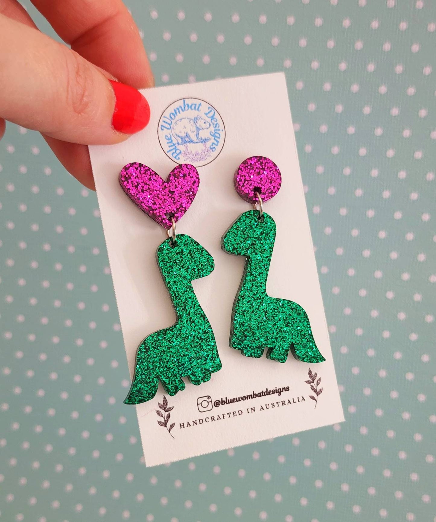 Glitter Resin Dinosaur Dangle Earrings