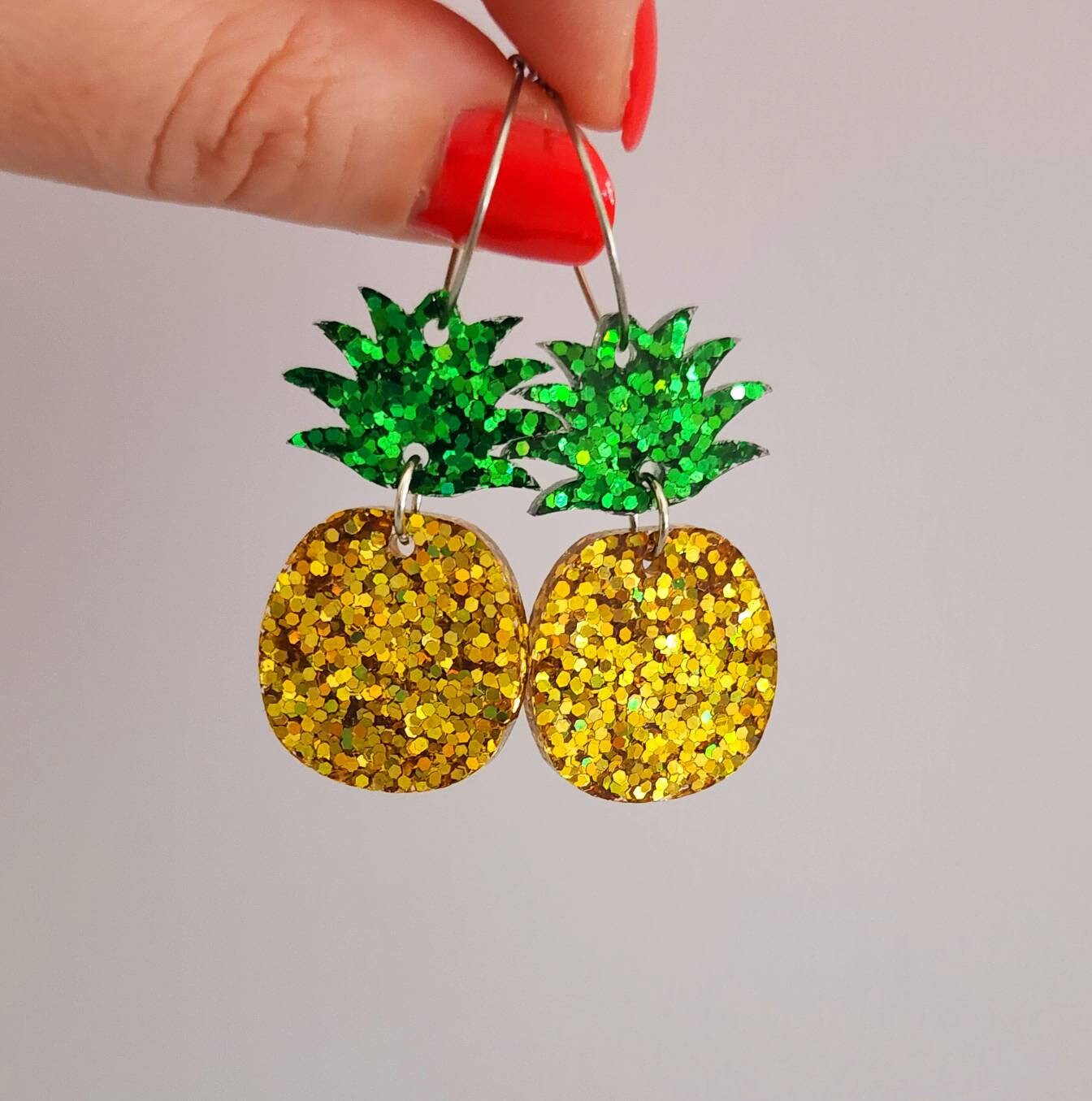 Pineapple Glitter Resin Dangle Hoop Earrings