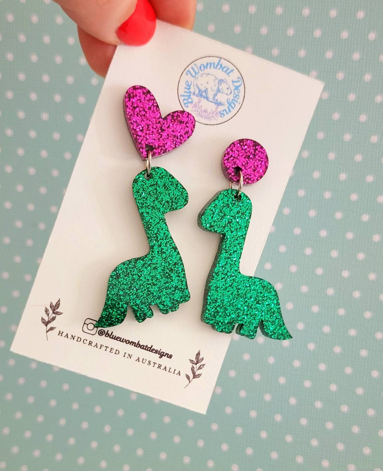 Glitter Resin Dinosaur Dangle Earrings