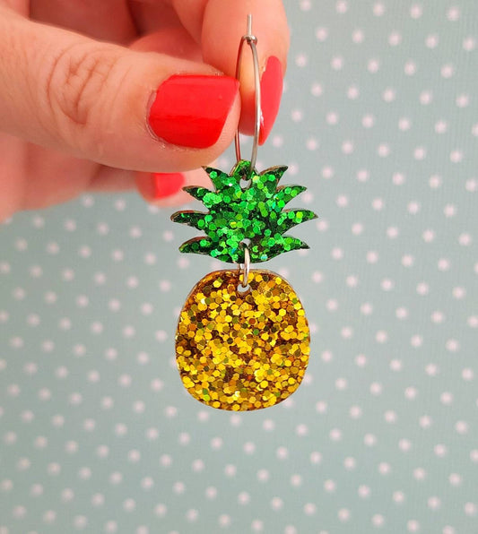 Pineapple Glitter Resin Dangle Hoop Earrings