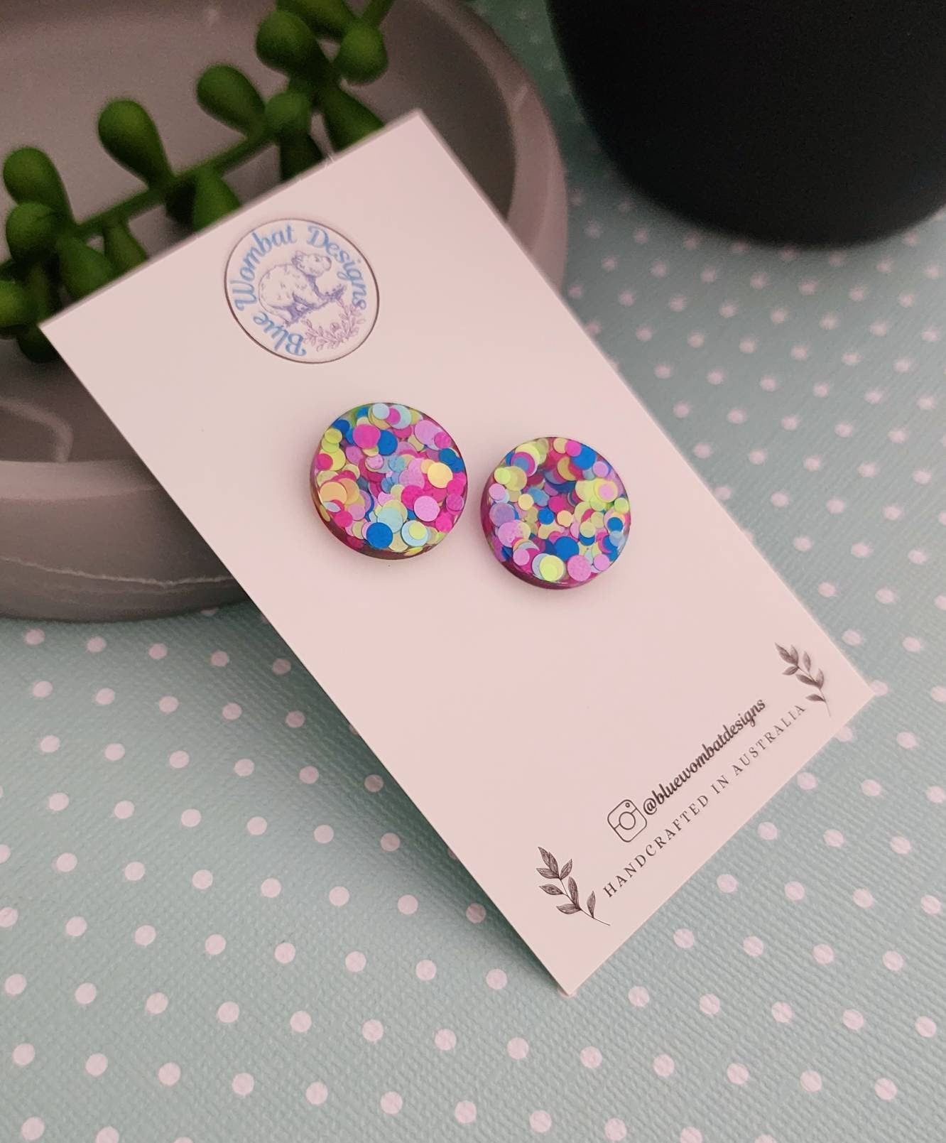 Colourful Resin Stud Earrings 17mm