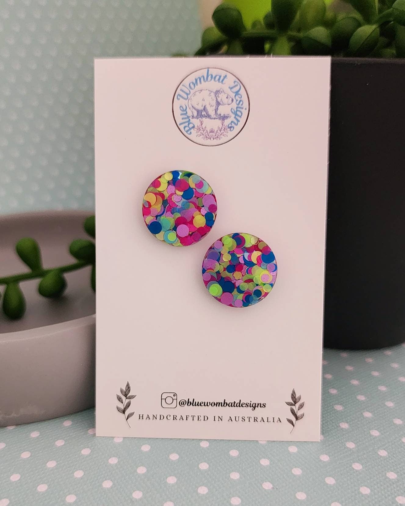 Colourful Resin Stud Earrings 17mm