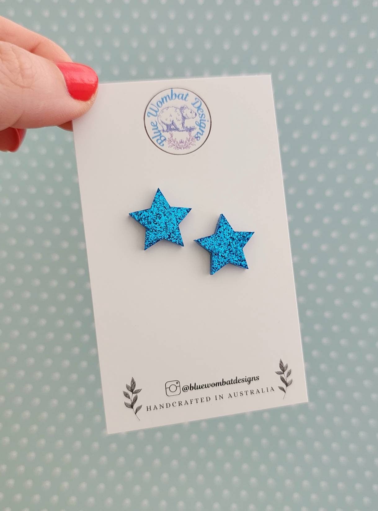 Resin Star Blue Glitter Stud Earrings 15mm