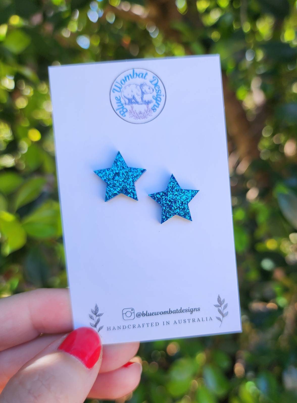 Resin Star Blue Glitter Stud Earrings 15mm