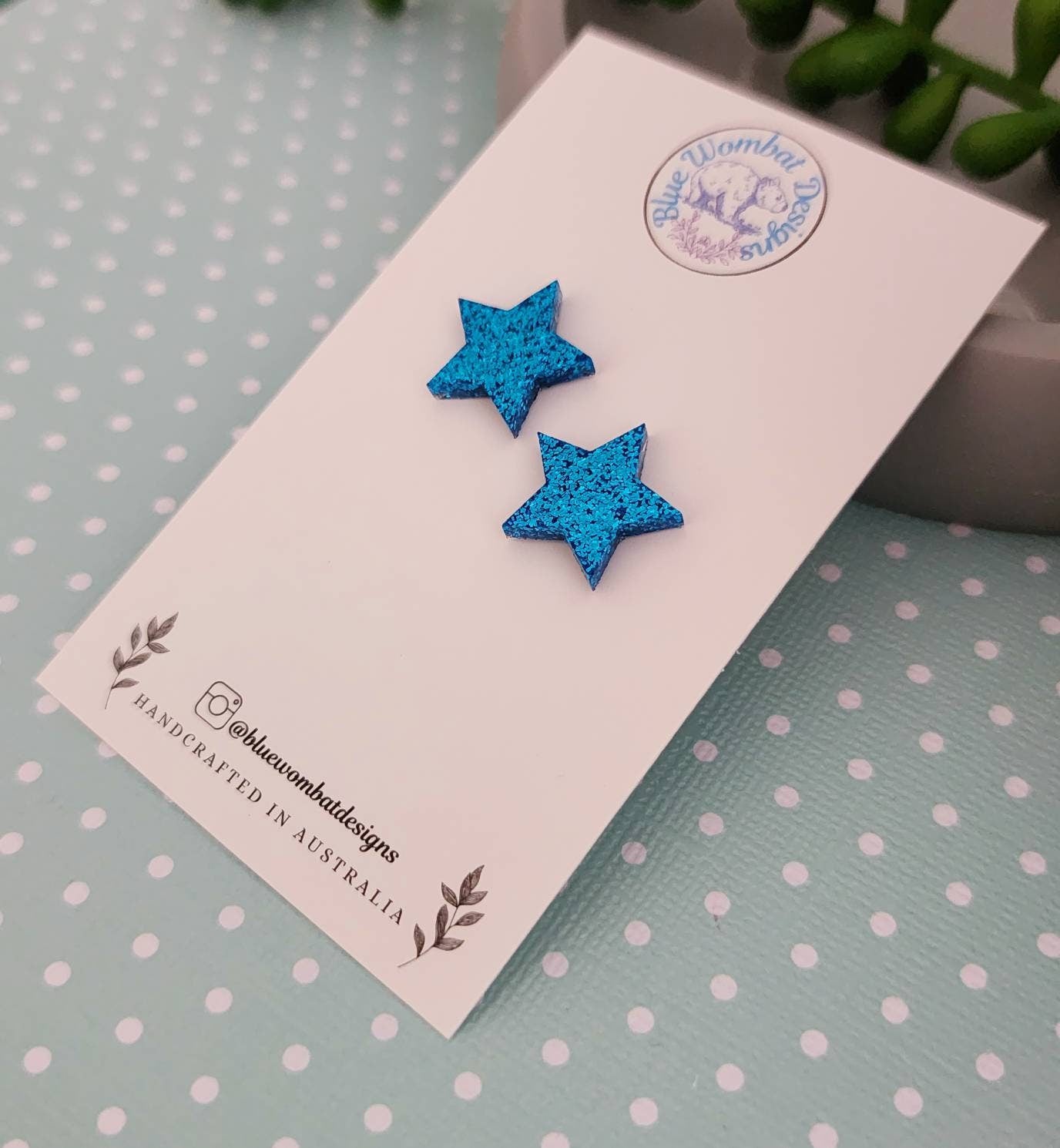 Resin Star Blue Glitter Stud Earrings 15mm