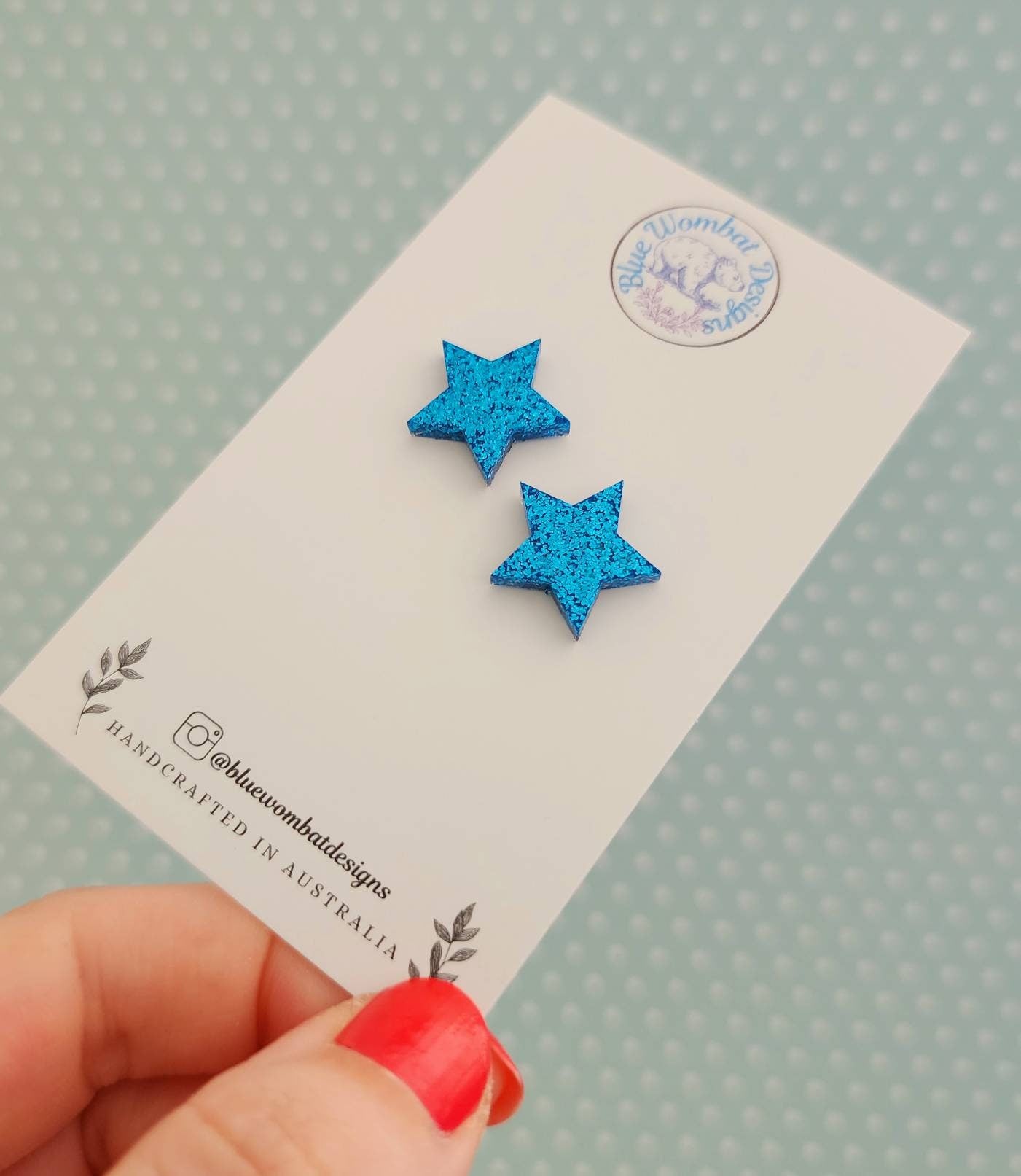 Resin Star Blue Glitter Stud Earrings 15mm