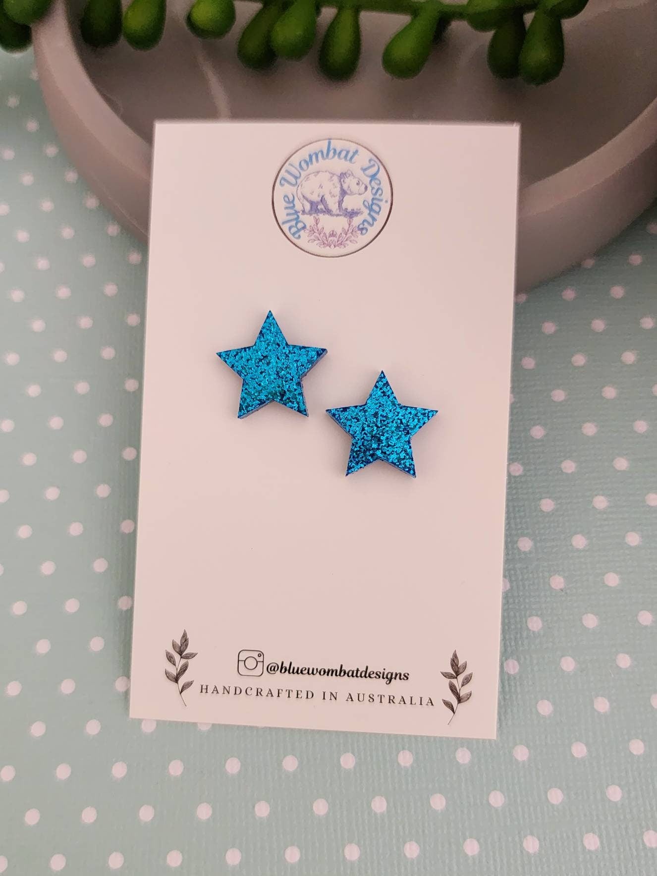 Resin Star Blue Glitter Stud Earrings 15mm