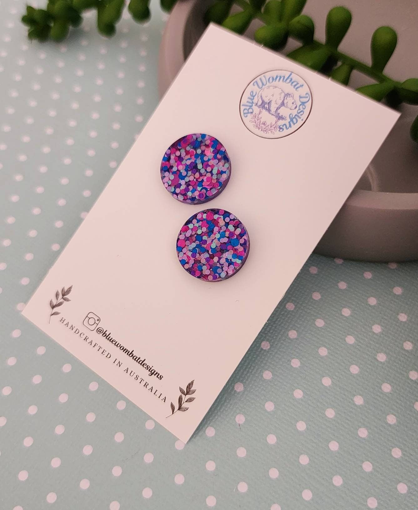 Colourful Glitter Resin Studs 17mm