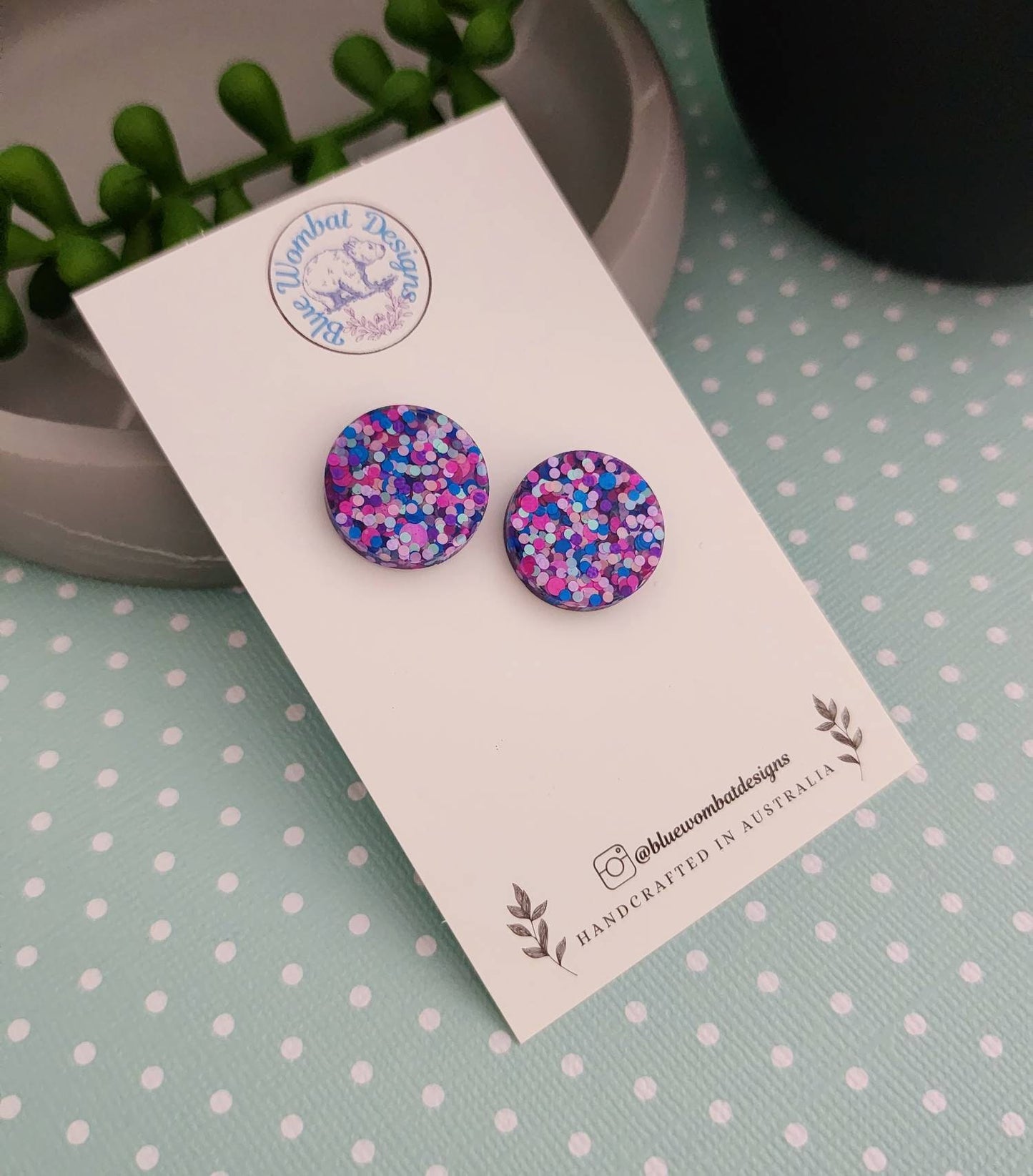 Colourful Glitter Resin Studs 17mm