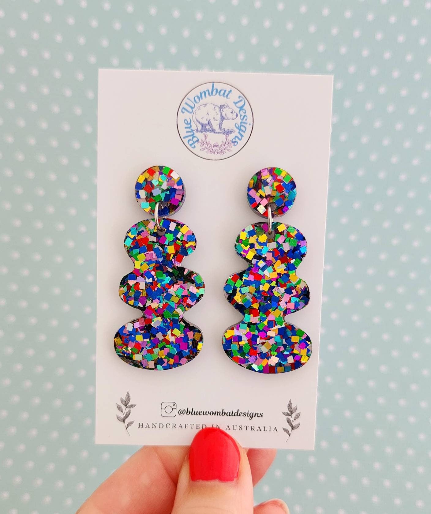 Colourful Glitter Resin Squiggle Statement Dangle Earrings