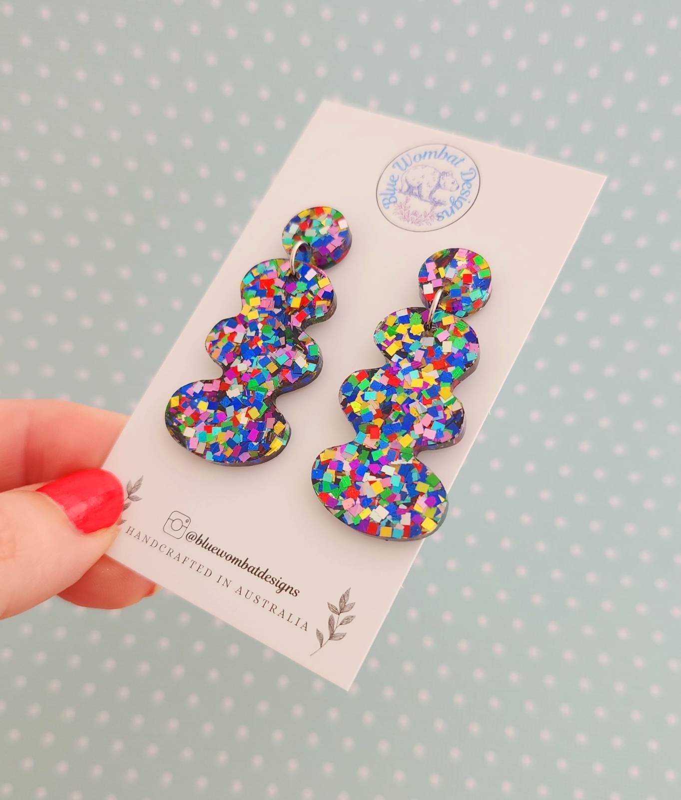 Colourful Glitter Resin Squiggle Statement Dangle Earrings