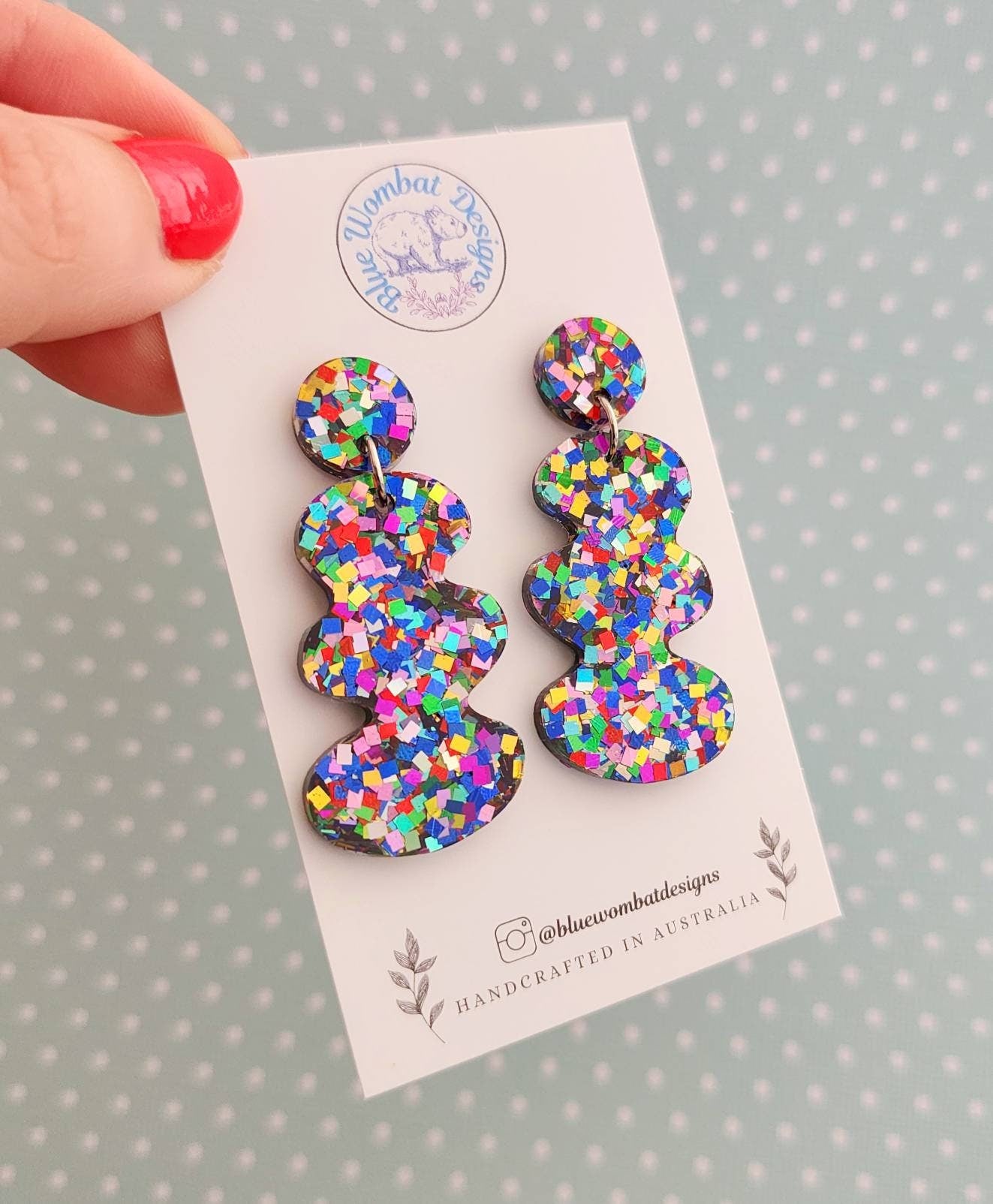 Colourful Glitter Resin Squiggle Statement Dangle Earrings