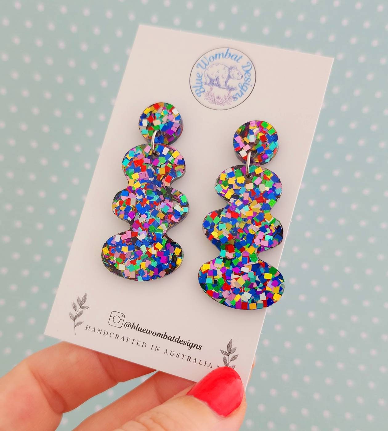 Colourful Glitter Resin Squiggle Statement Dangle Earrings